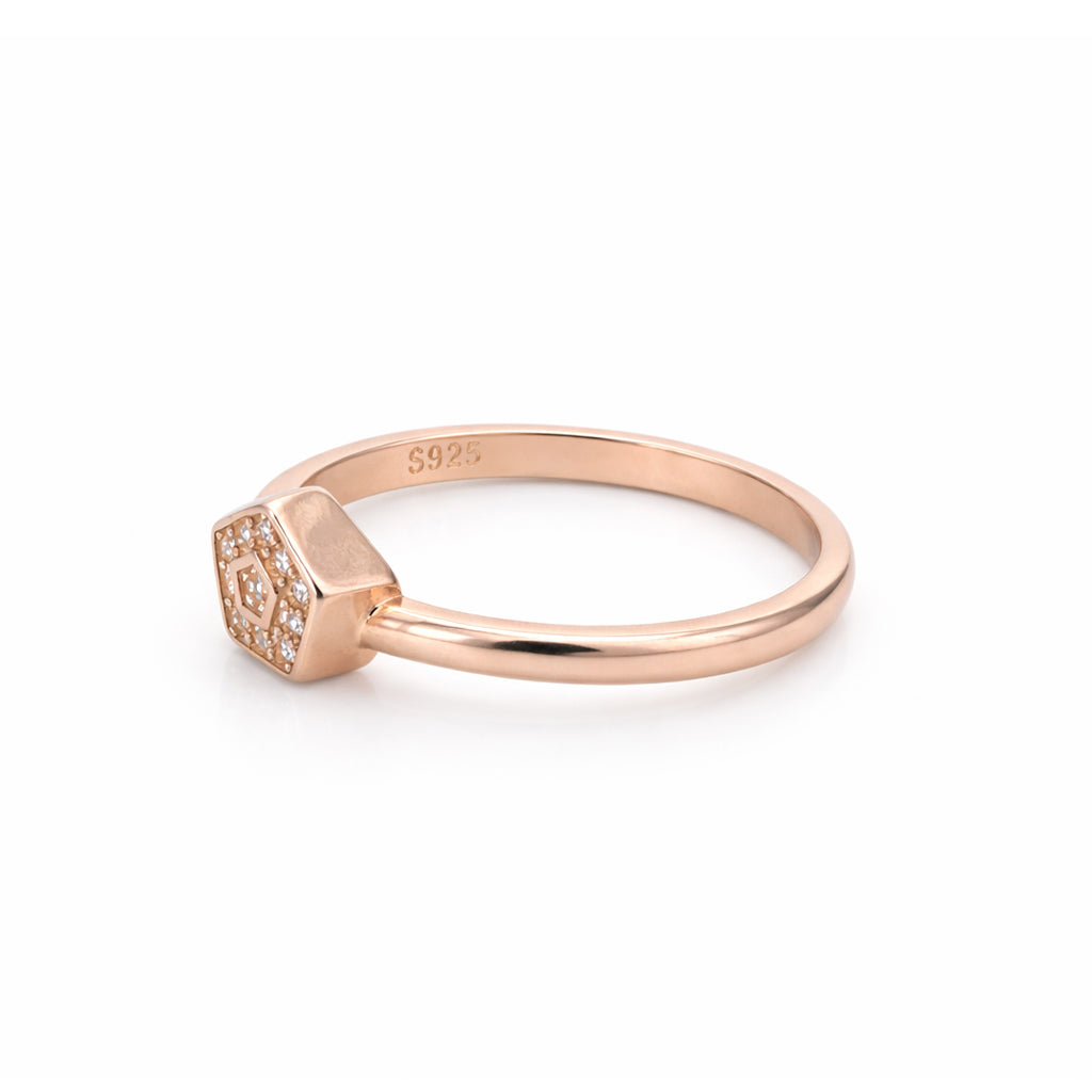 Rose Gold Hexa Sparkle 925 Sterling Silver Ring for Women