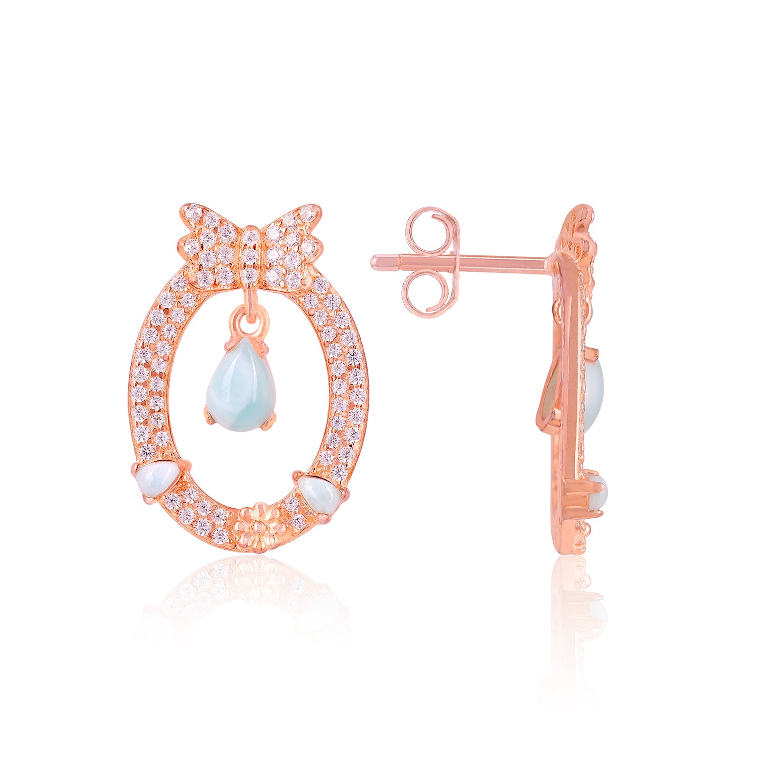 Rose Gold 925 Sterling Silver Blue Drop Earrings for Women