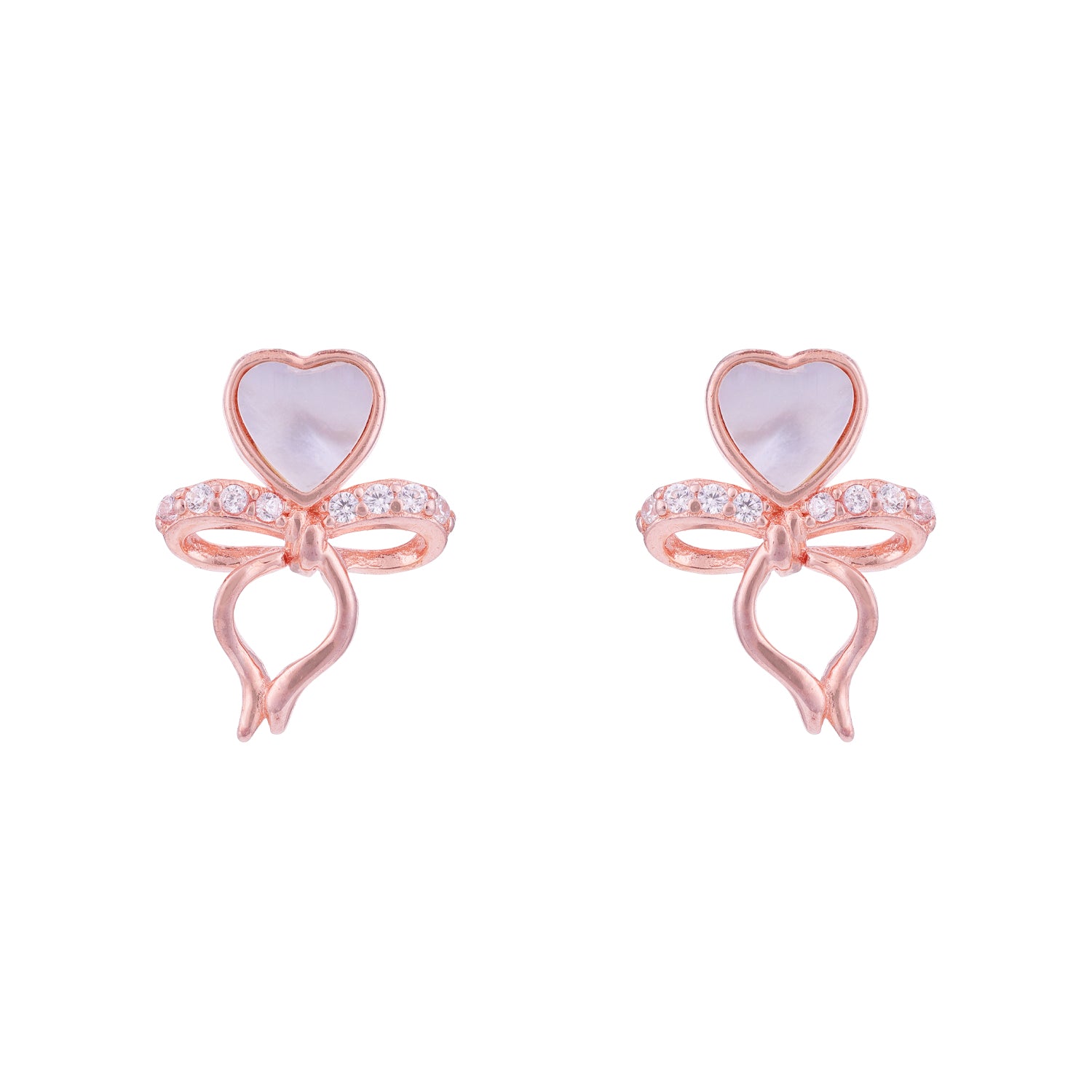 Rose Gold Heart 925 Sterling Silver Dangling Bow Earrings for Women