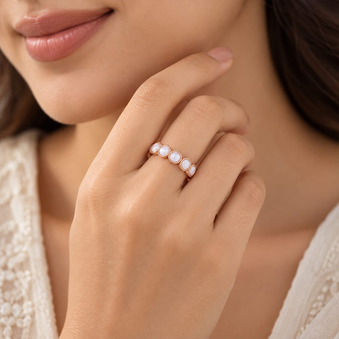 Rose Gold Pearl Eternity Sterling Silver Ring