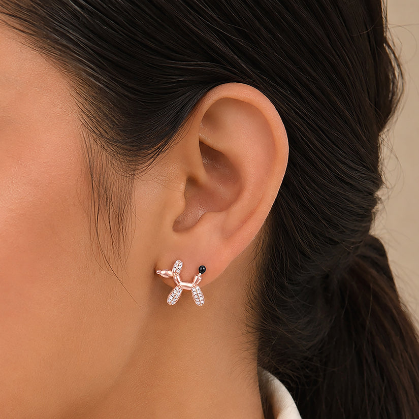 Rose Gold Puppy Pop Crystal Contemporary Designer Earrings