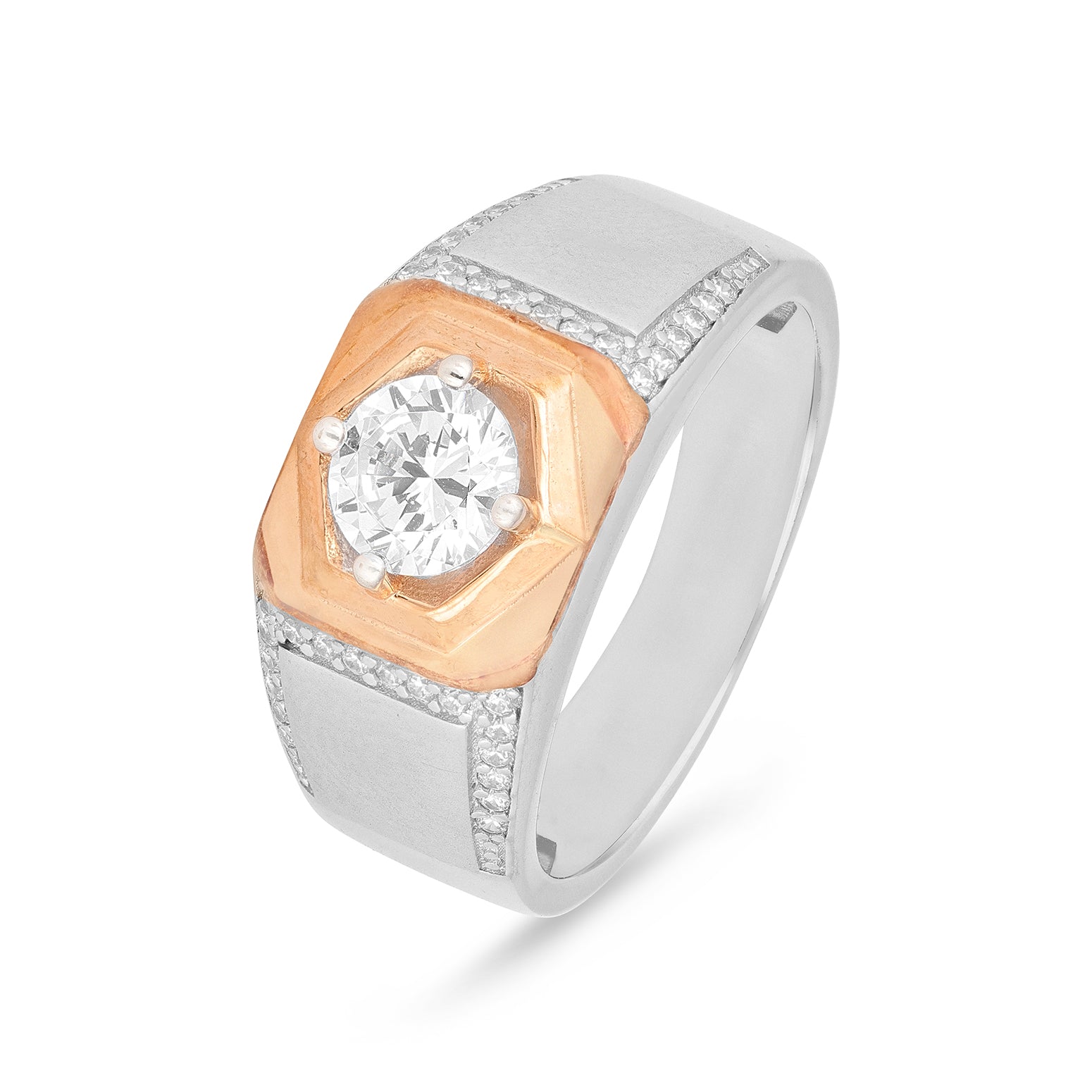 Rose Hex Halo Silver Ring