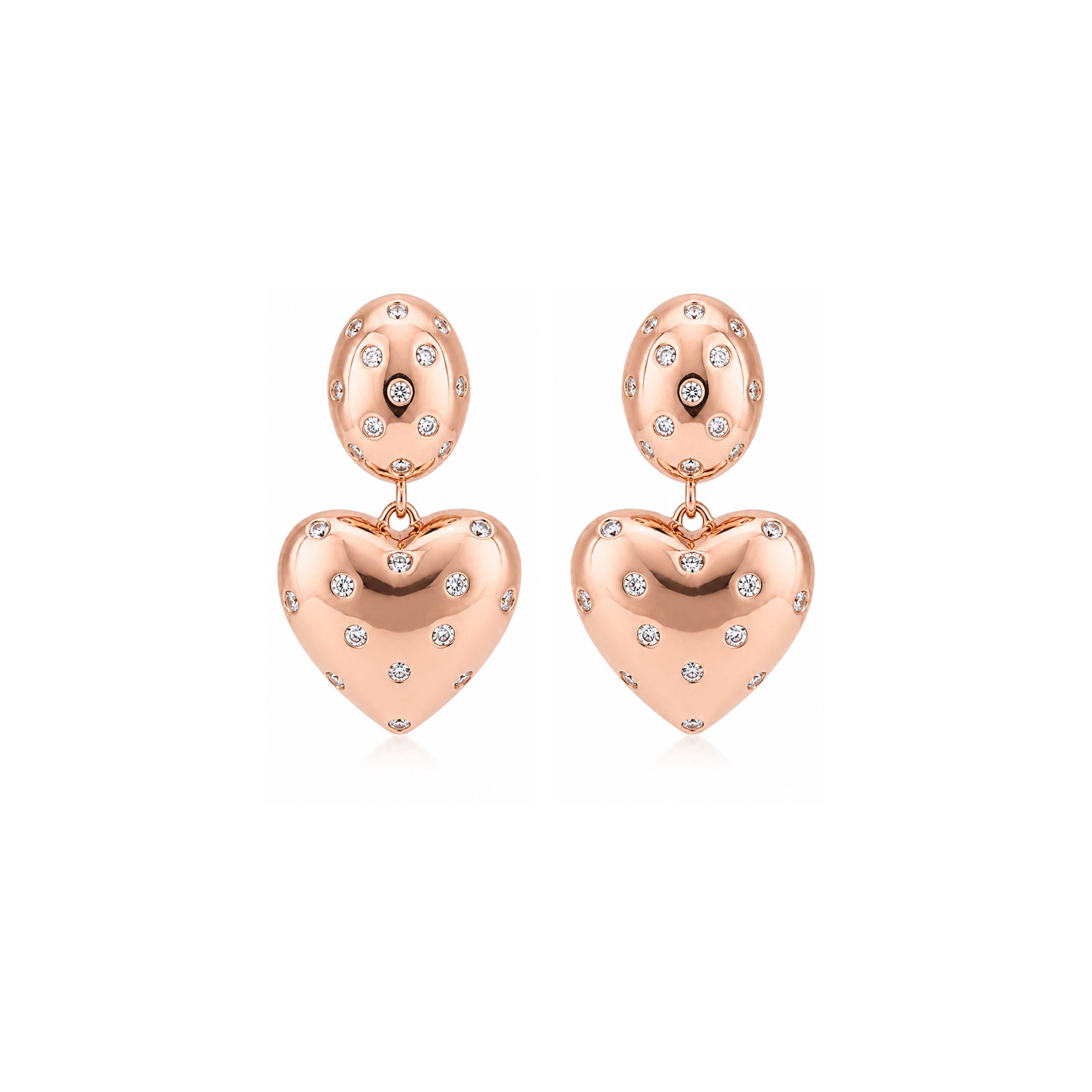Rose Gold Crystal Starry Heart Silver Drop Earrings