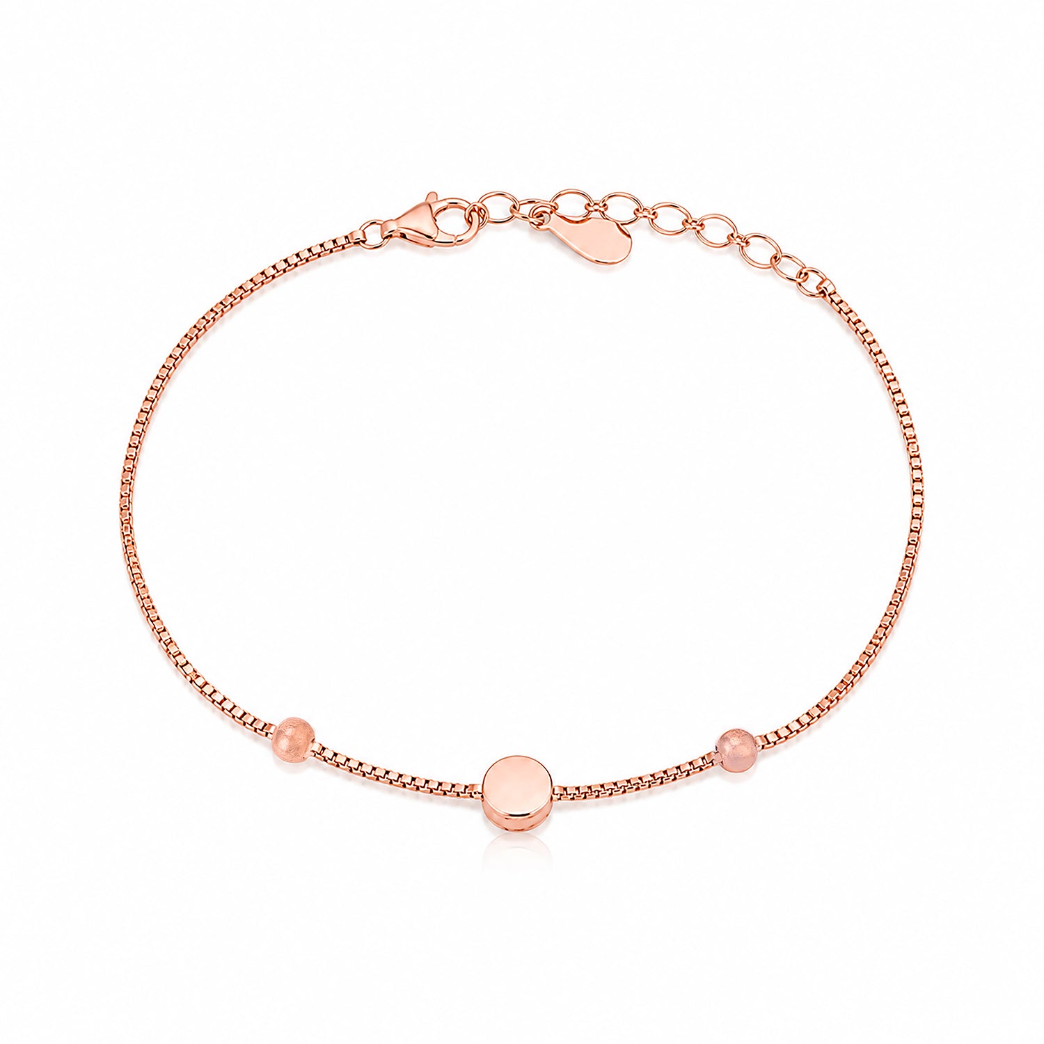 Rose Gold Minimalist Disc Bead 925 Sterling Silver Bracelet