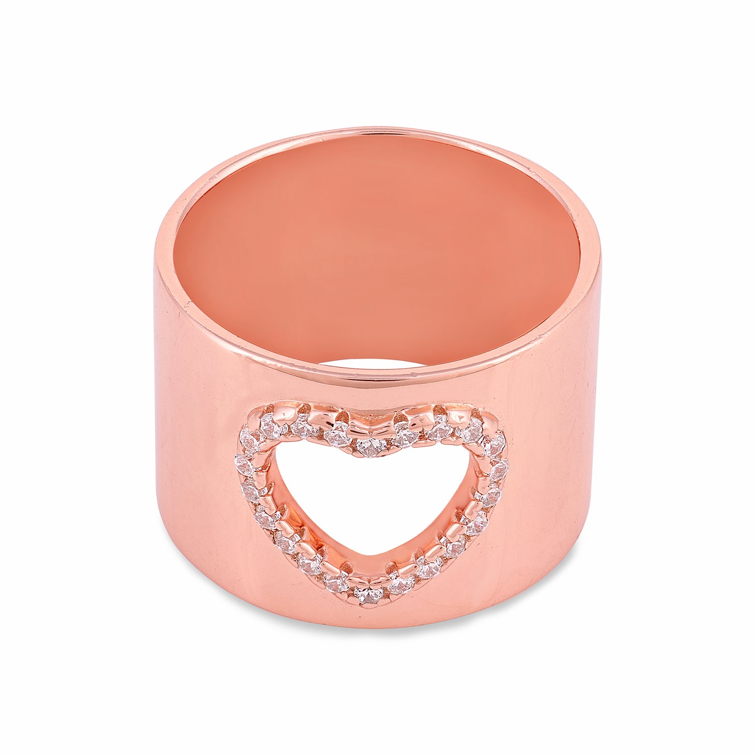 Rose Gold Open Heart Sterling Silver Wide Band Ring