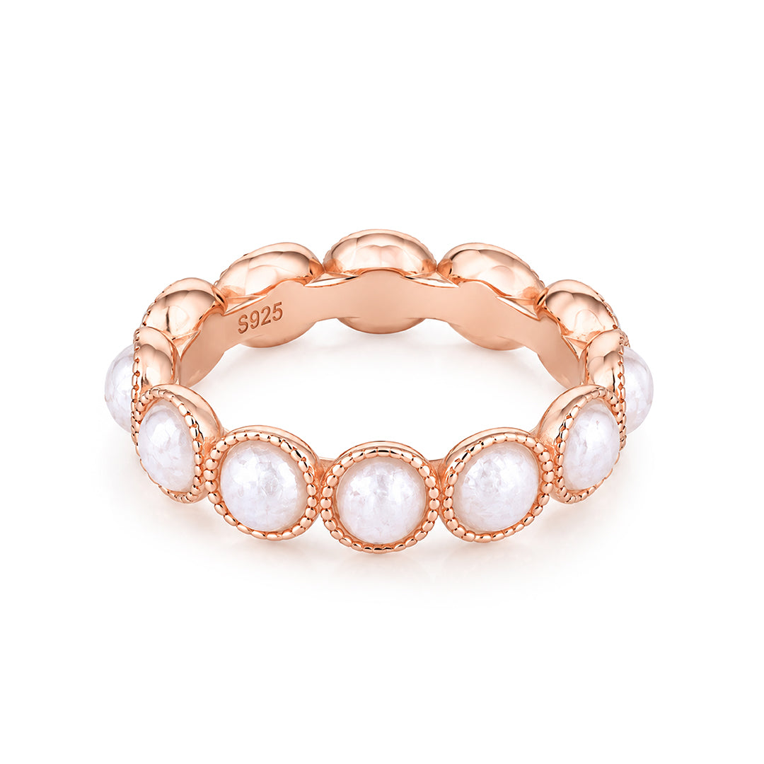 Rose Gold Pearl Eternity Sterling Silver Ring