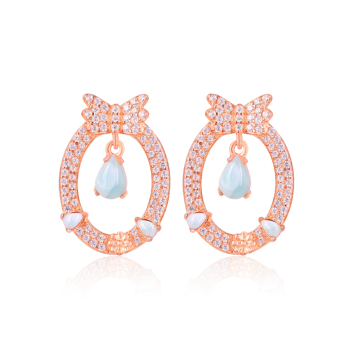 Rose Gold 925 Sterling Silver Blue Drop Earrings for Women