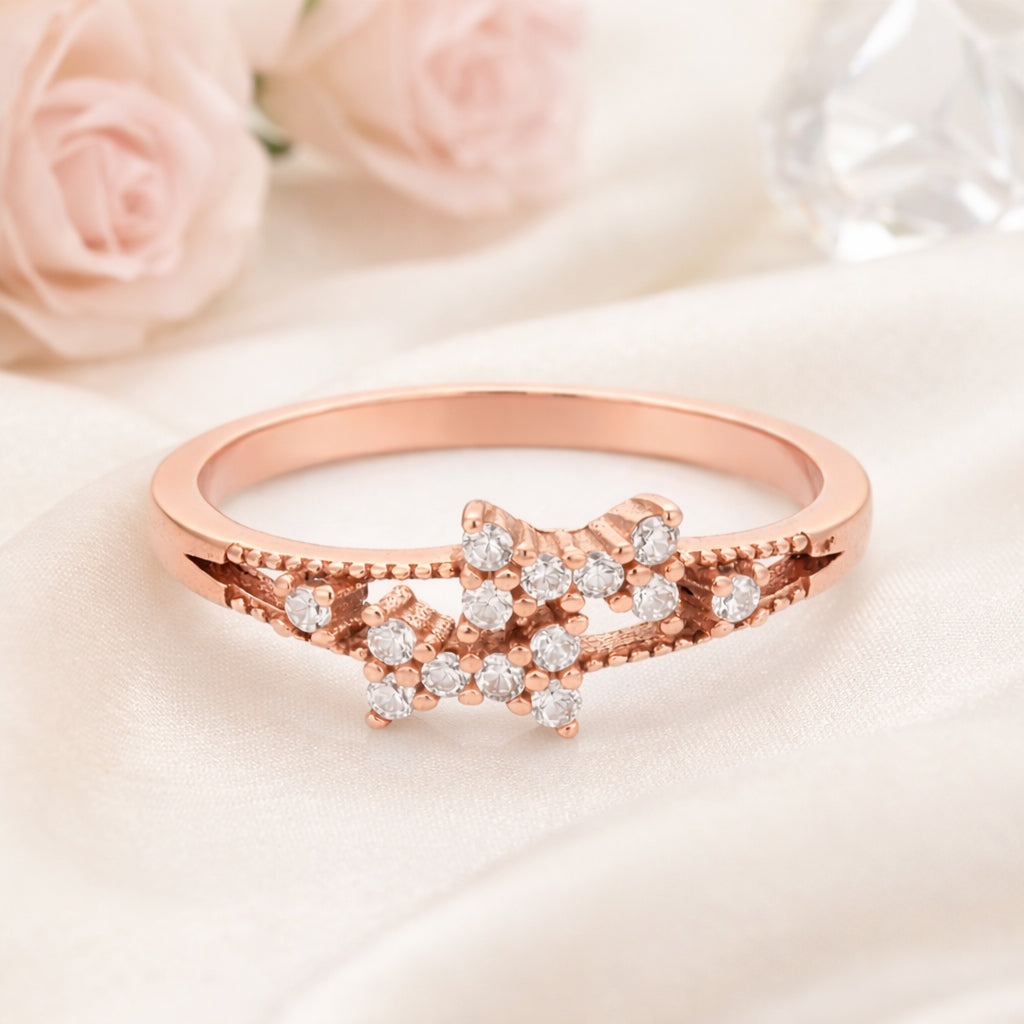 Rose Gold CZ Statement 925 Sterling Silver Two Layer Ring for Women
