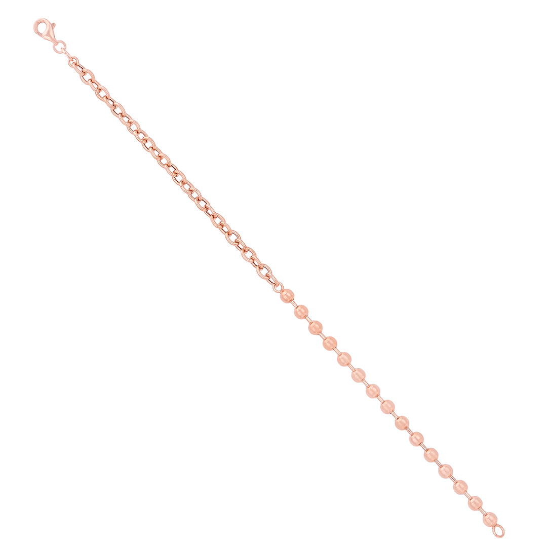 Rose Gold Chain and Bead Link 925 Sterling Silver Bracelet for Women