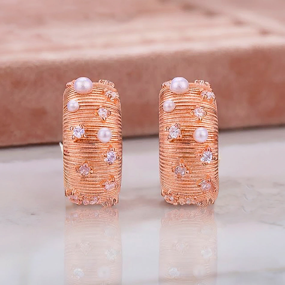 Rose Gold Pearl 925 Sterling Silver Sparkle Earrings