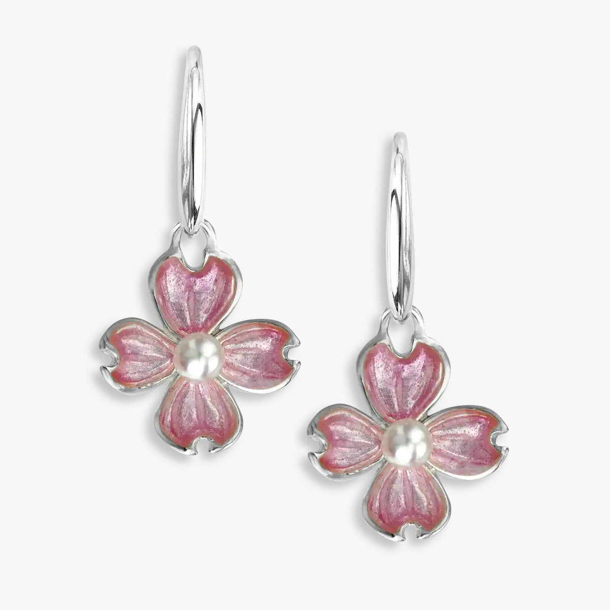 Rose Tinted Rhodium Clover Flower Hook Earrings