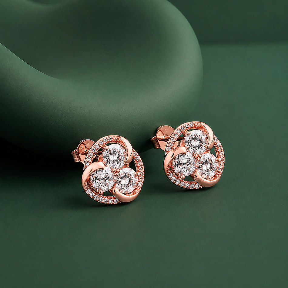 Rose Trinity Sparkle 925 Sterling Silver Elegant Earrings