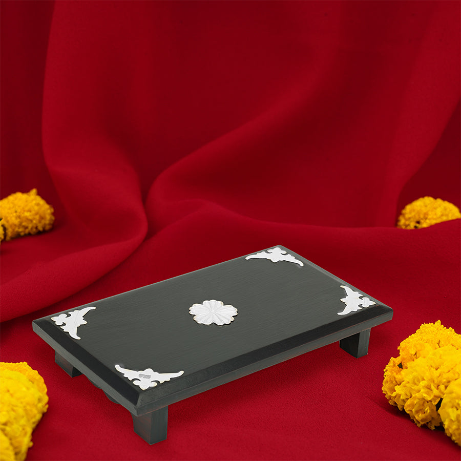 925 Rosewood Rectangle Peeda With Silver Border For Keeping Idols