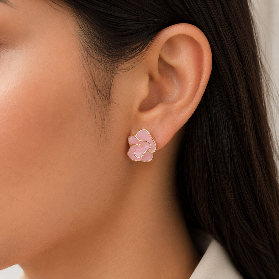 Rosy Floral Swirl 925 Sterling Silver Statement Earrings