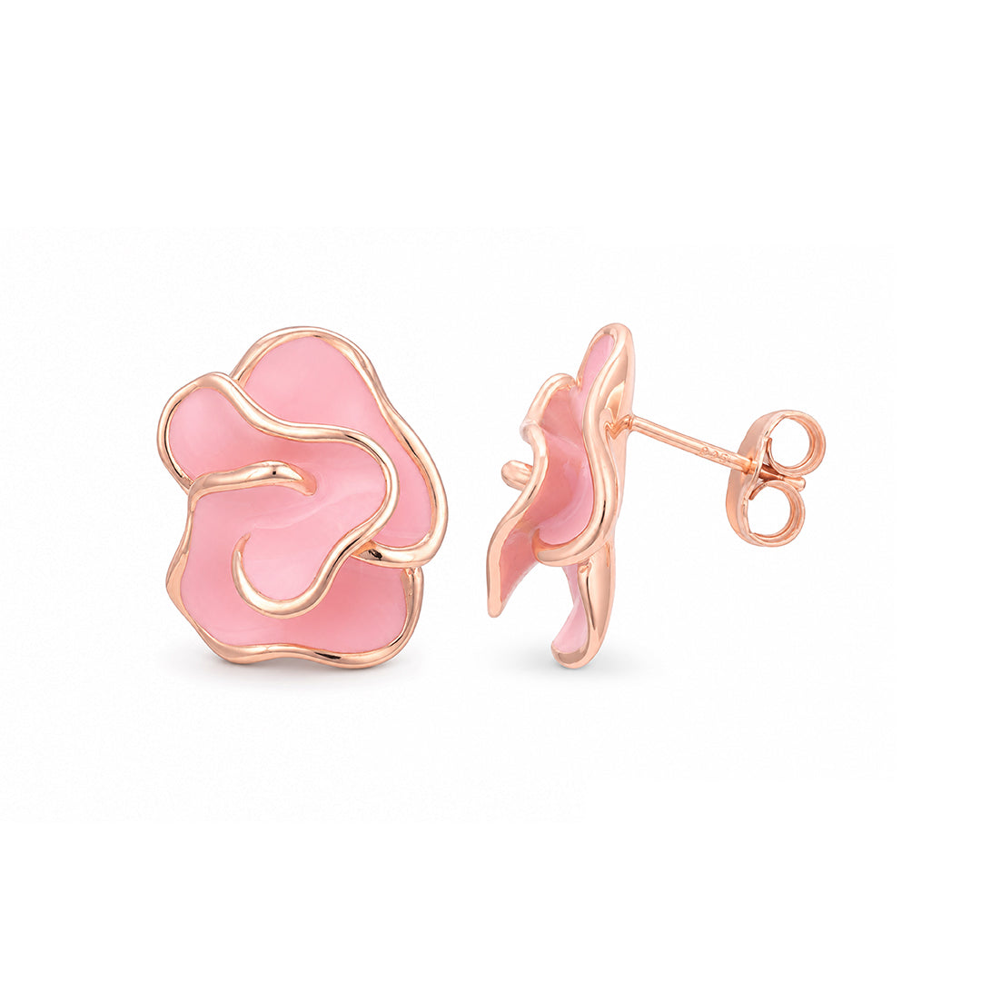 Rosy Floral Swirl 925 Sterling Silver Statement Earrings