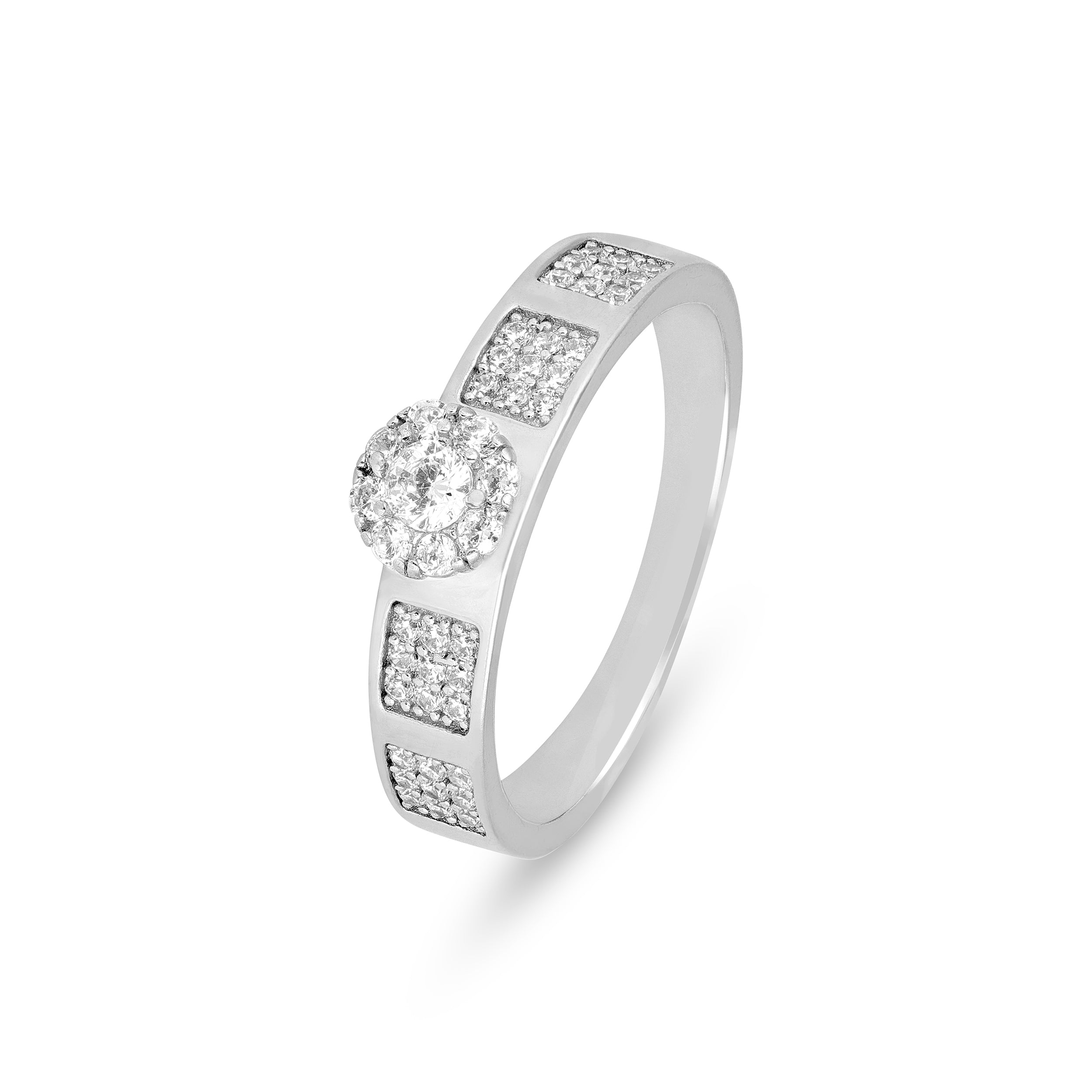 Round Cluster Pavé Band Silver Ring