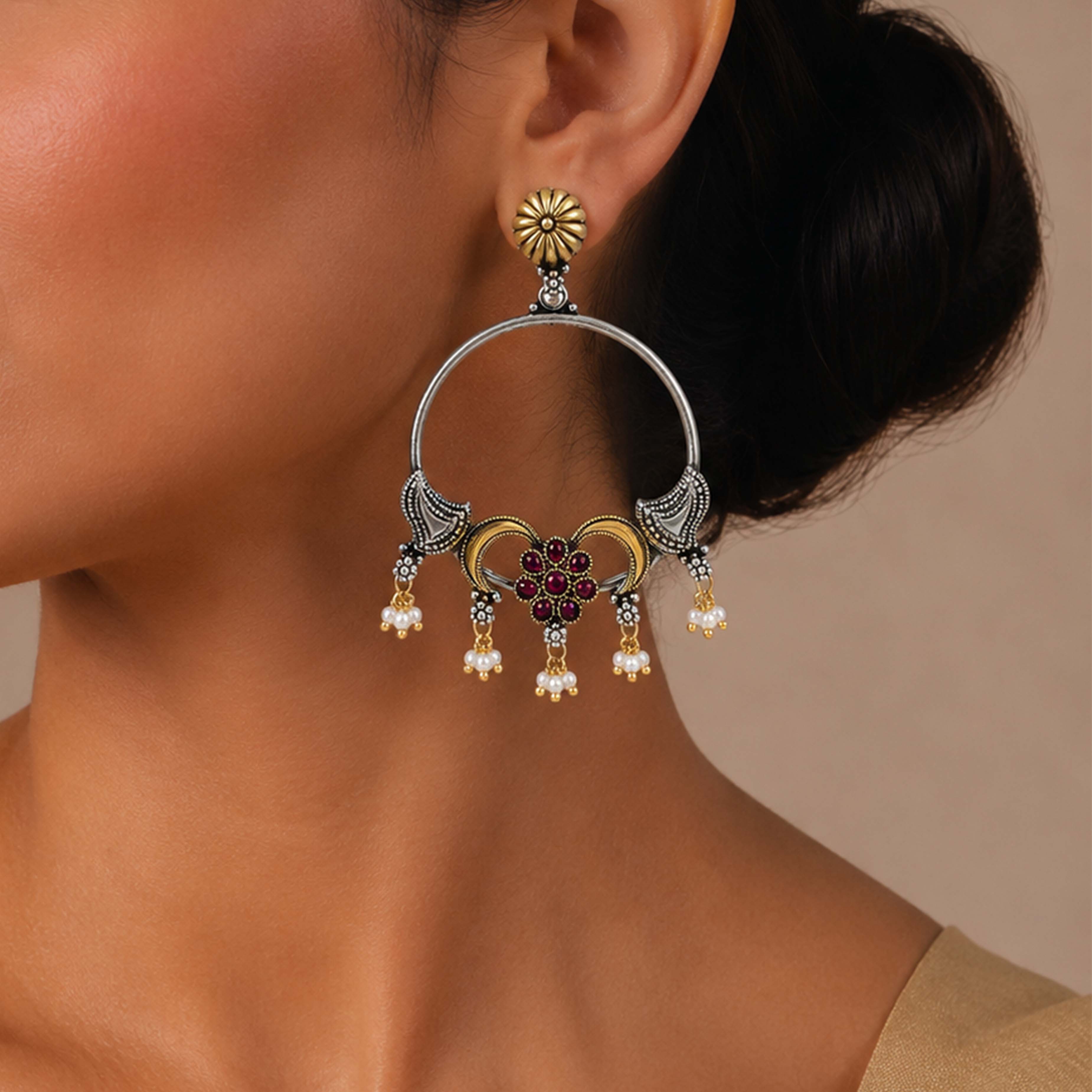 Royal Blossom 925 Sterling Silver Chandbali Drop Earrings
