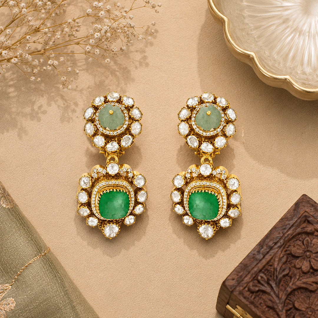 Royal Emerald & Polki Dangler Earrings