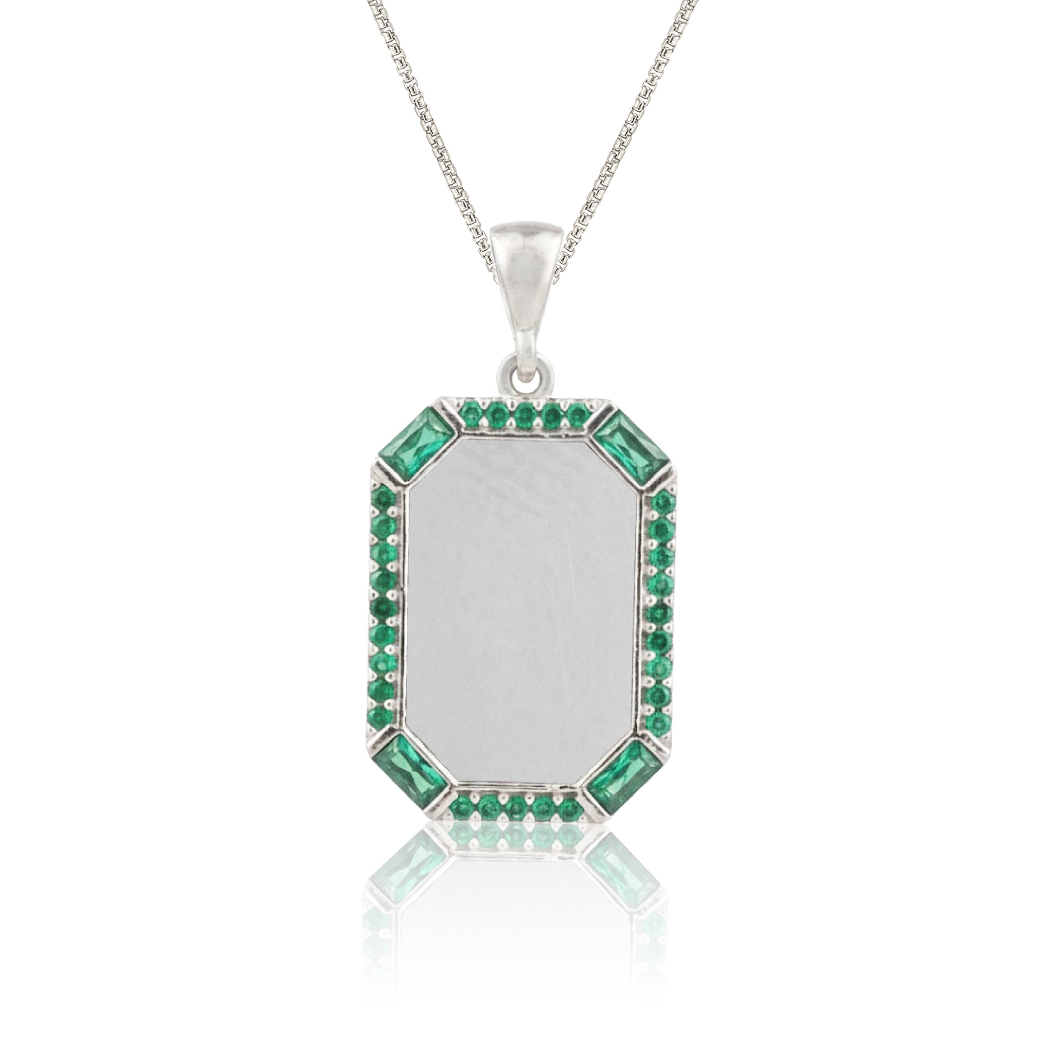 Royal Green Frame 925 Sterling Silver Engraving Pendant for women