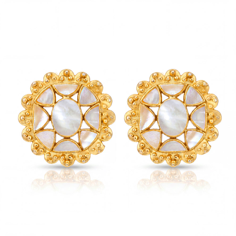 Royal Pearl Gold Rosette 925 Sterling Silver Earrings