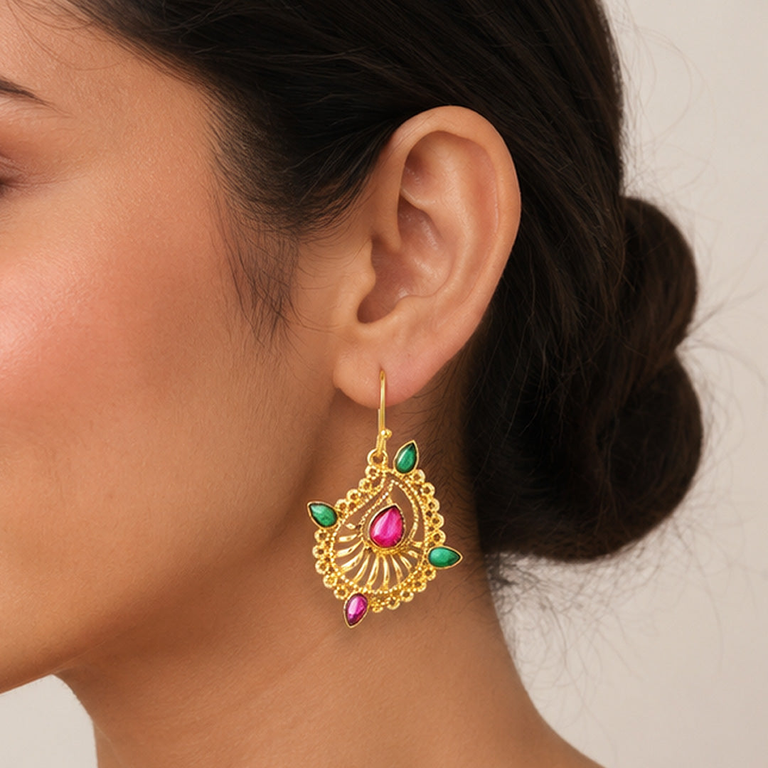Royal Ruby Peacock Emerald 925 Sterling Silver Earrings