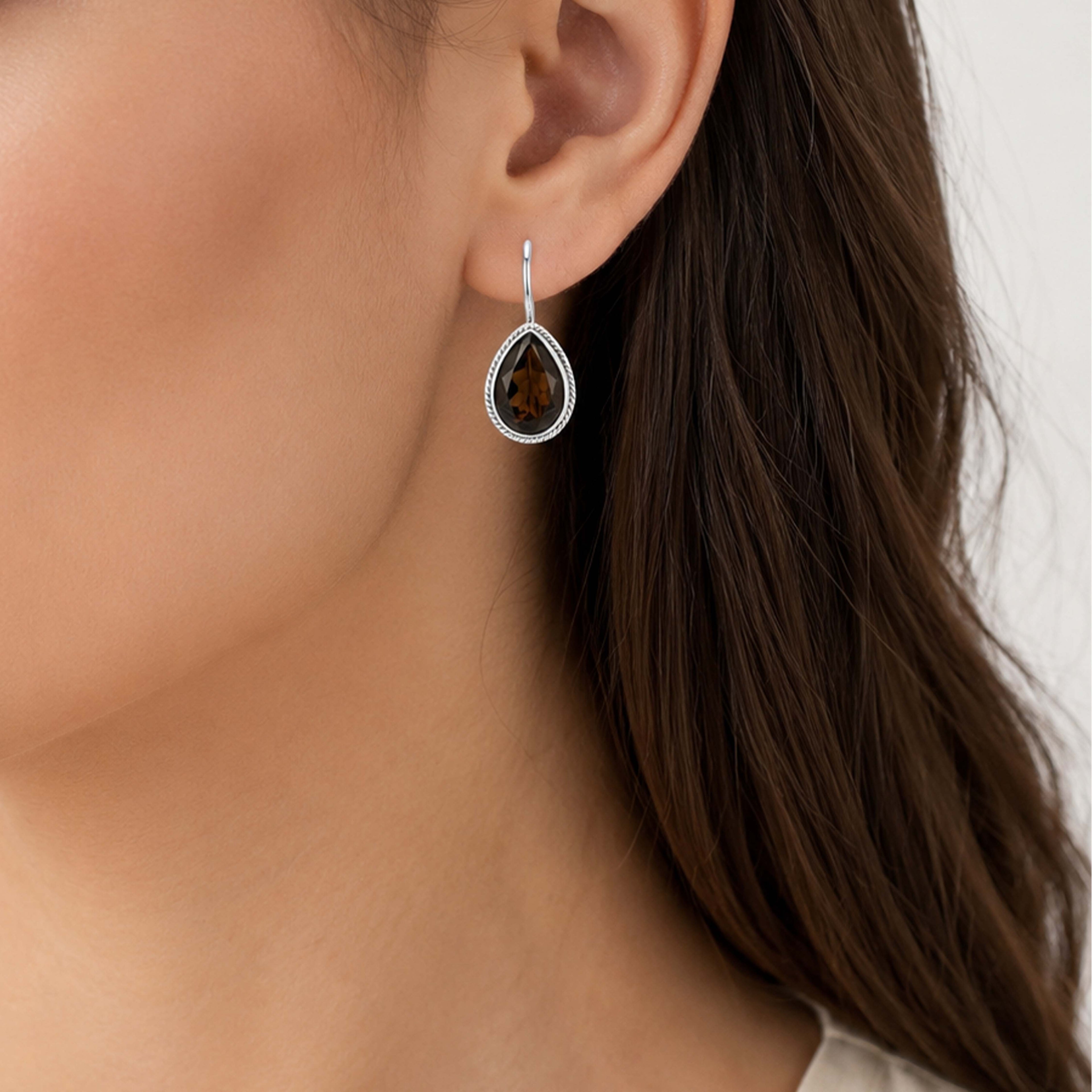 Royal Smoky Teardrop Silver Statement Earrings