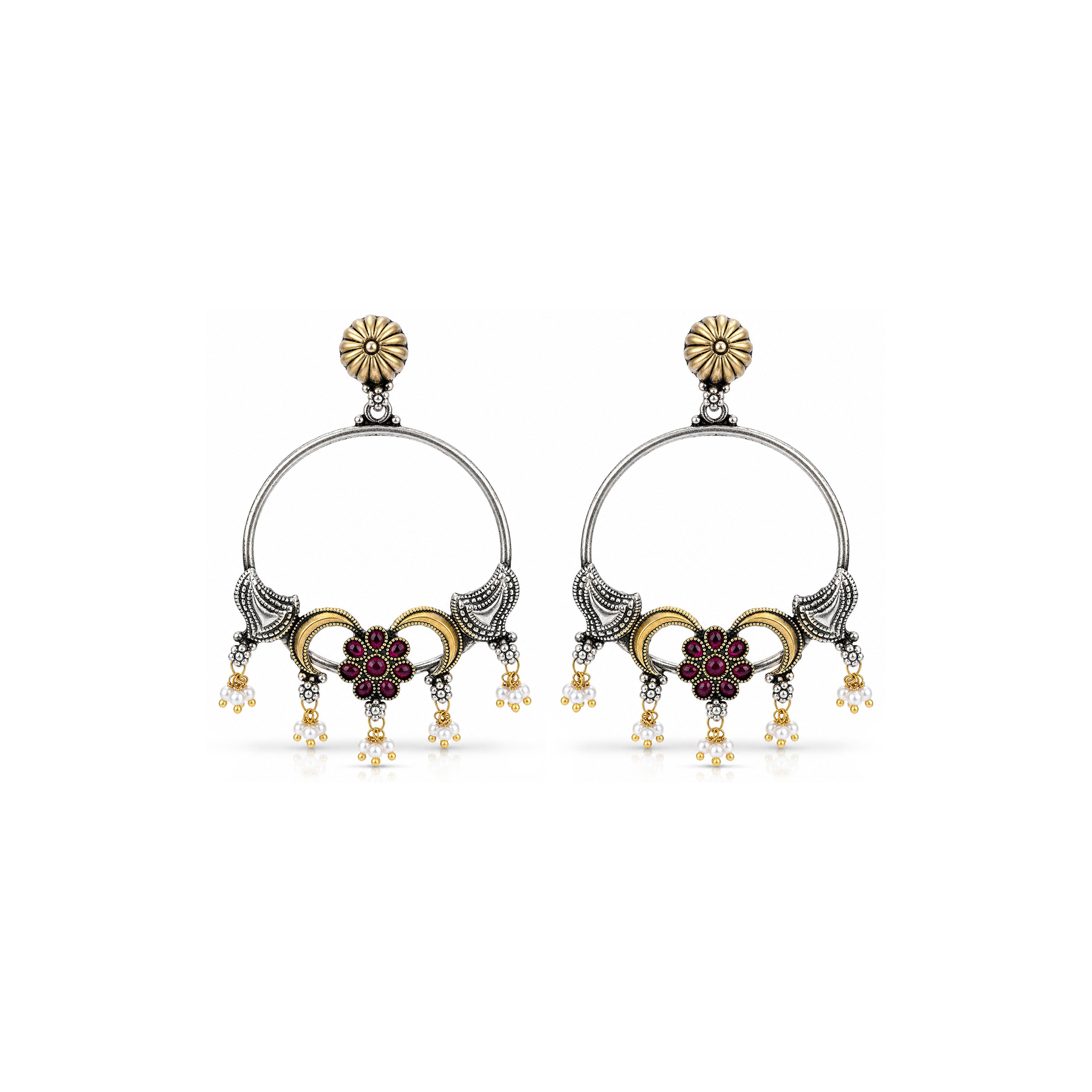 Royal Blossom 925 Sterling Silver Chandbali Drop Earrings