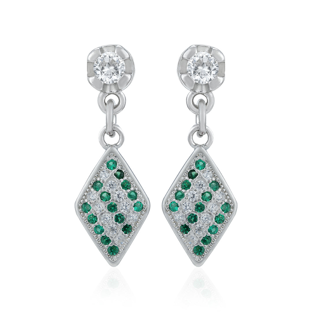 Royal Diamond-Cut Green Dangle 925 Sterling Earrings for Women