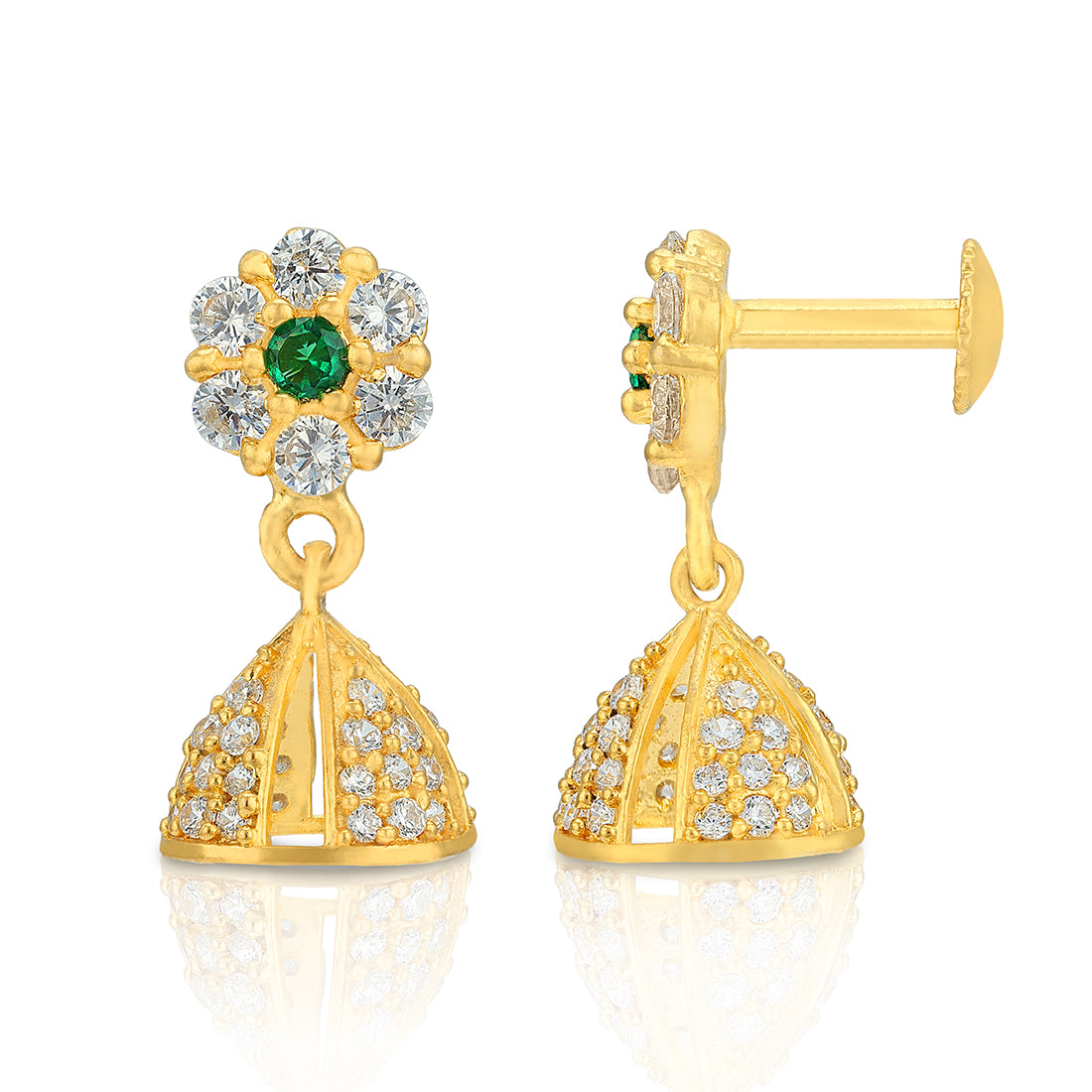Royal Emerald Dome 925 Sterling Silver Floral Jhumka for Women