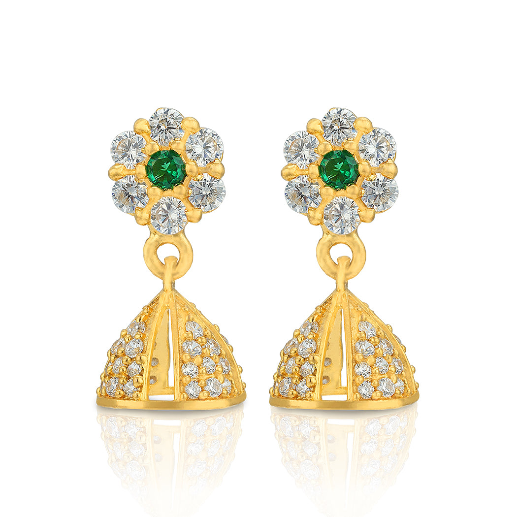 Royal Emerald Dome 925 Sterling Silver Floral Jhumka for Women