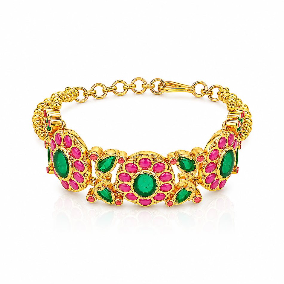 Royal Floral Red White Gold Silver Plated Bracelet