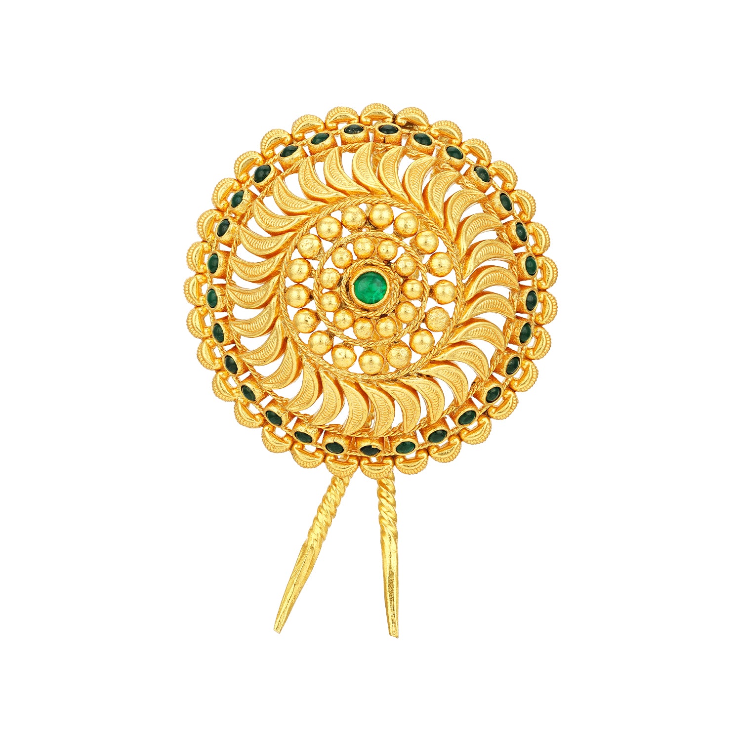 Royal Green Stone Floral Medallion 925 Sterling Silver Jada Pin for Women