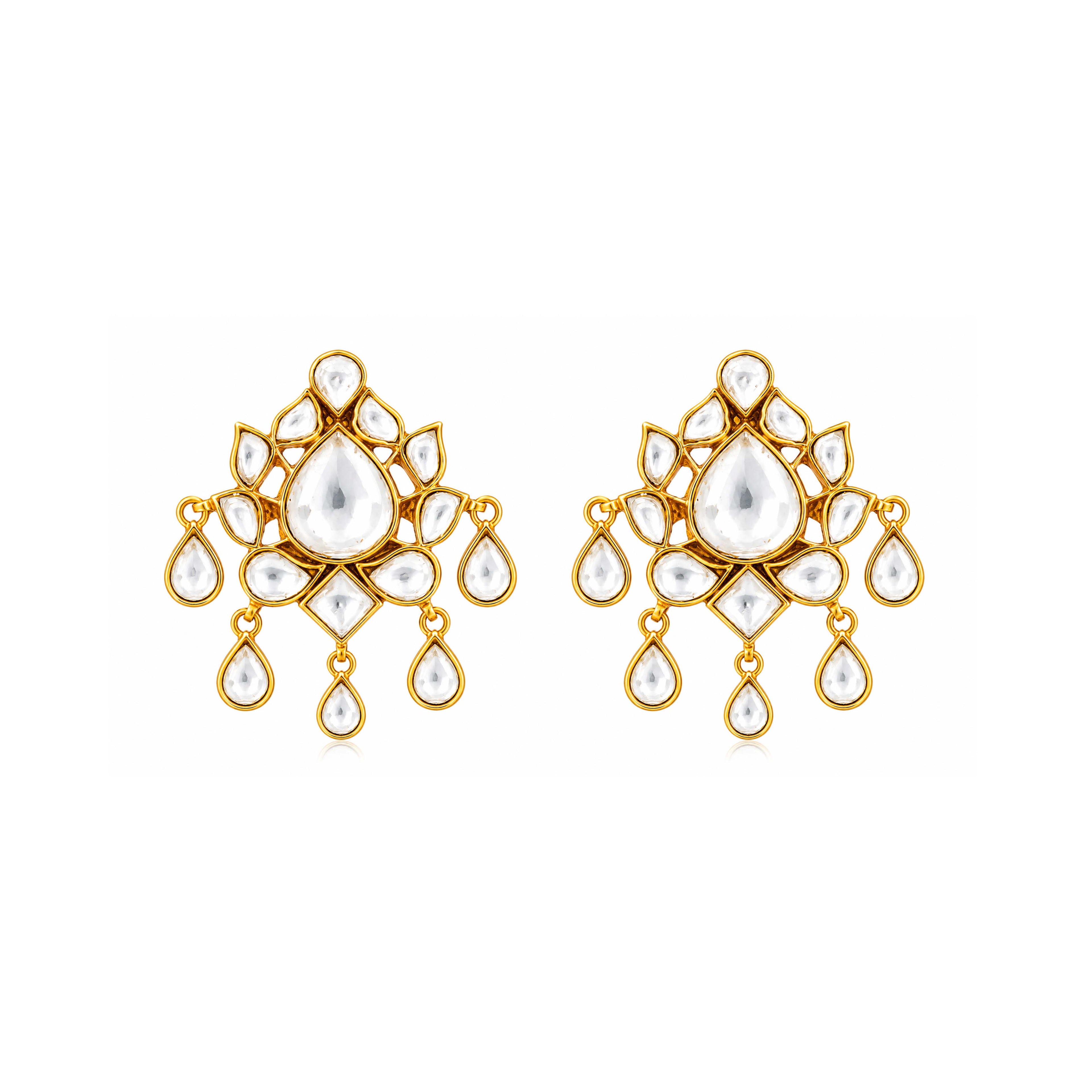 Royal Kundan Cascade 925 Sterling Silver Designer Earrings