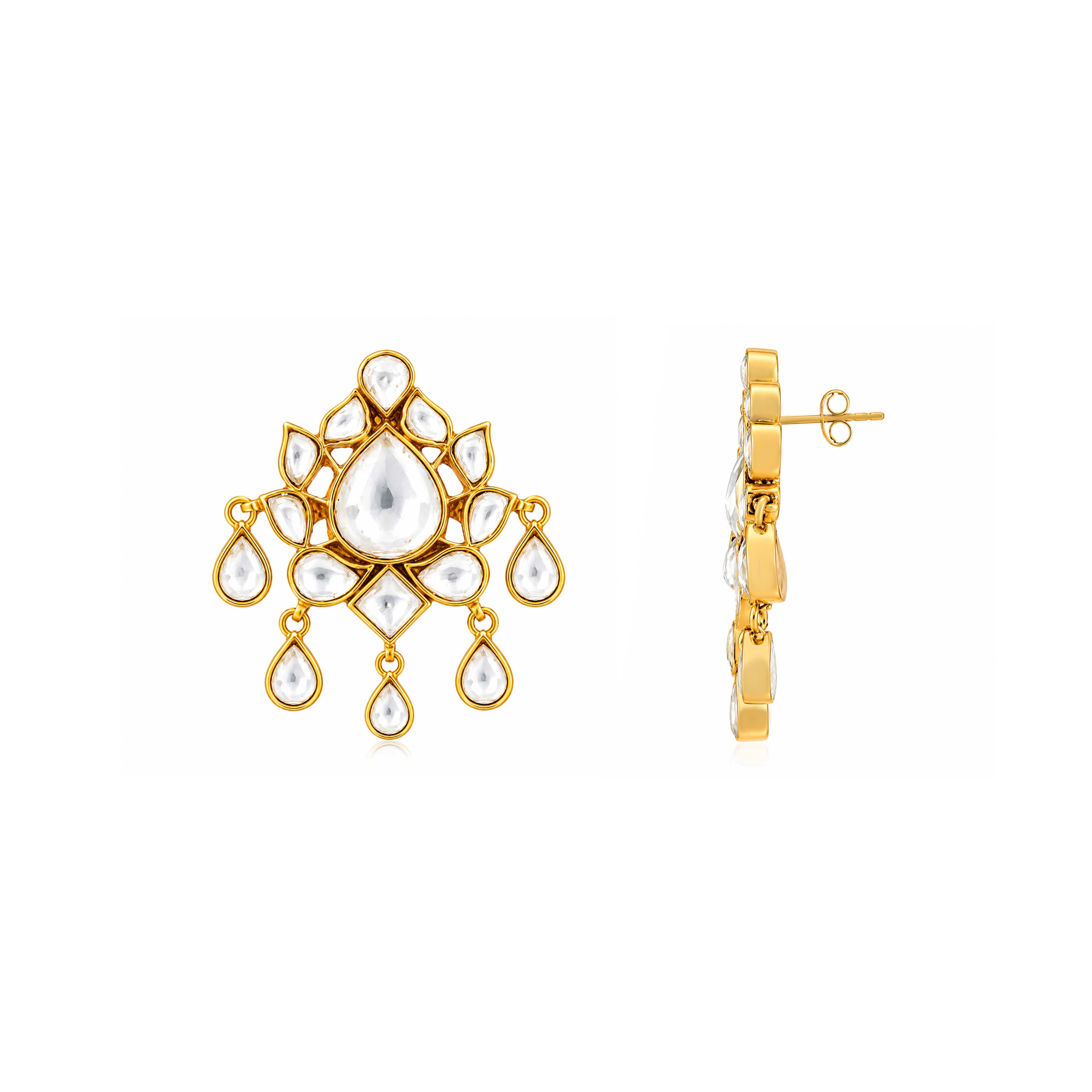 Royal Kundan Cascade 925 Sterling Silver Designer Earrings