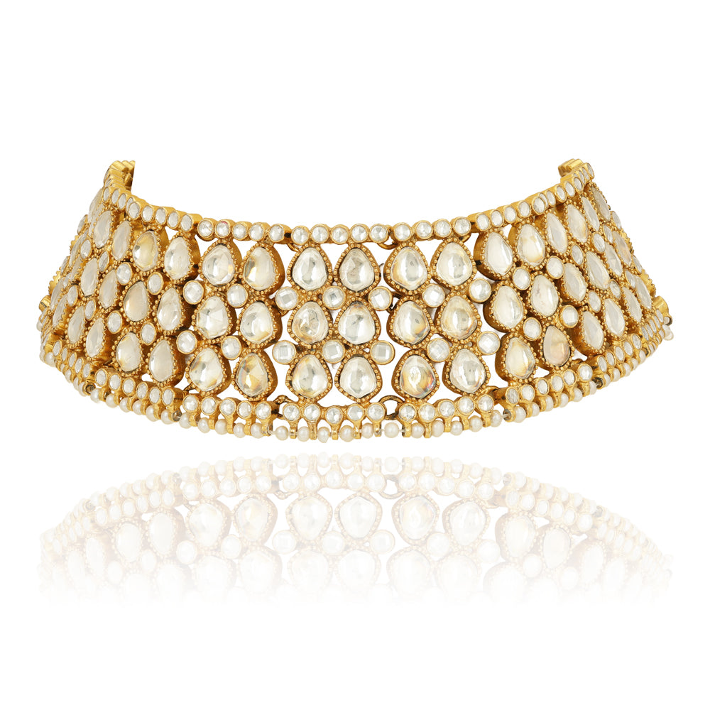 Royal Kundan Teardrop 925 Sterling Silver Choker Necklace