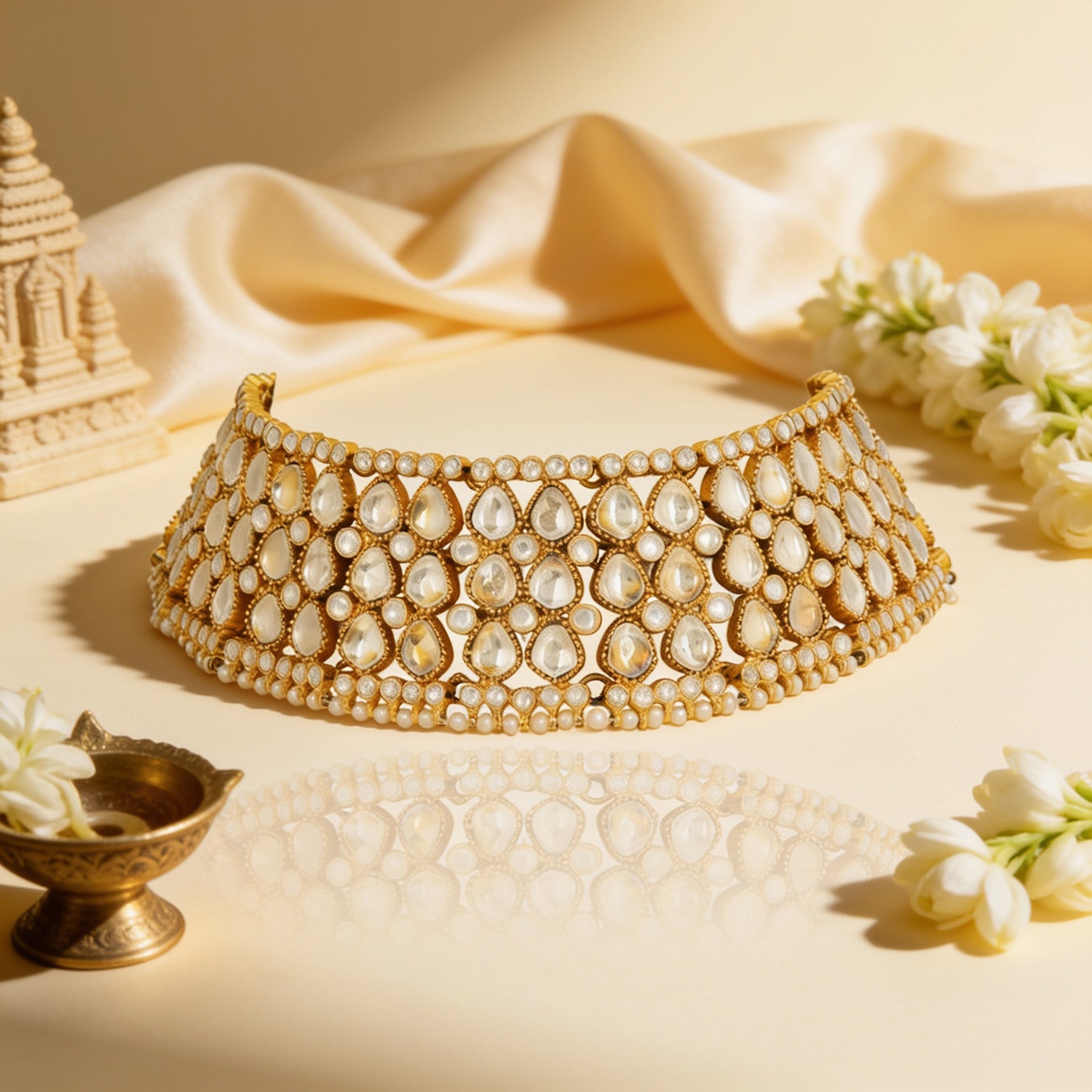 Royal Kundan Teardrop 925 Sterling Silver Choker Necklace