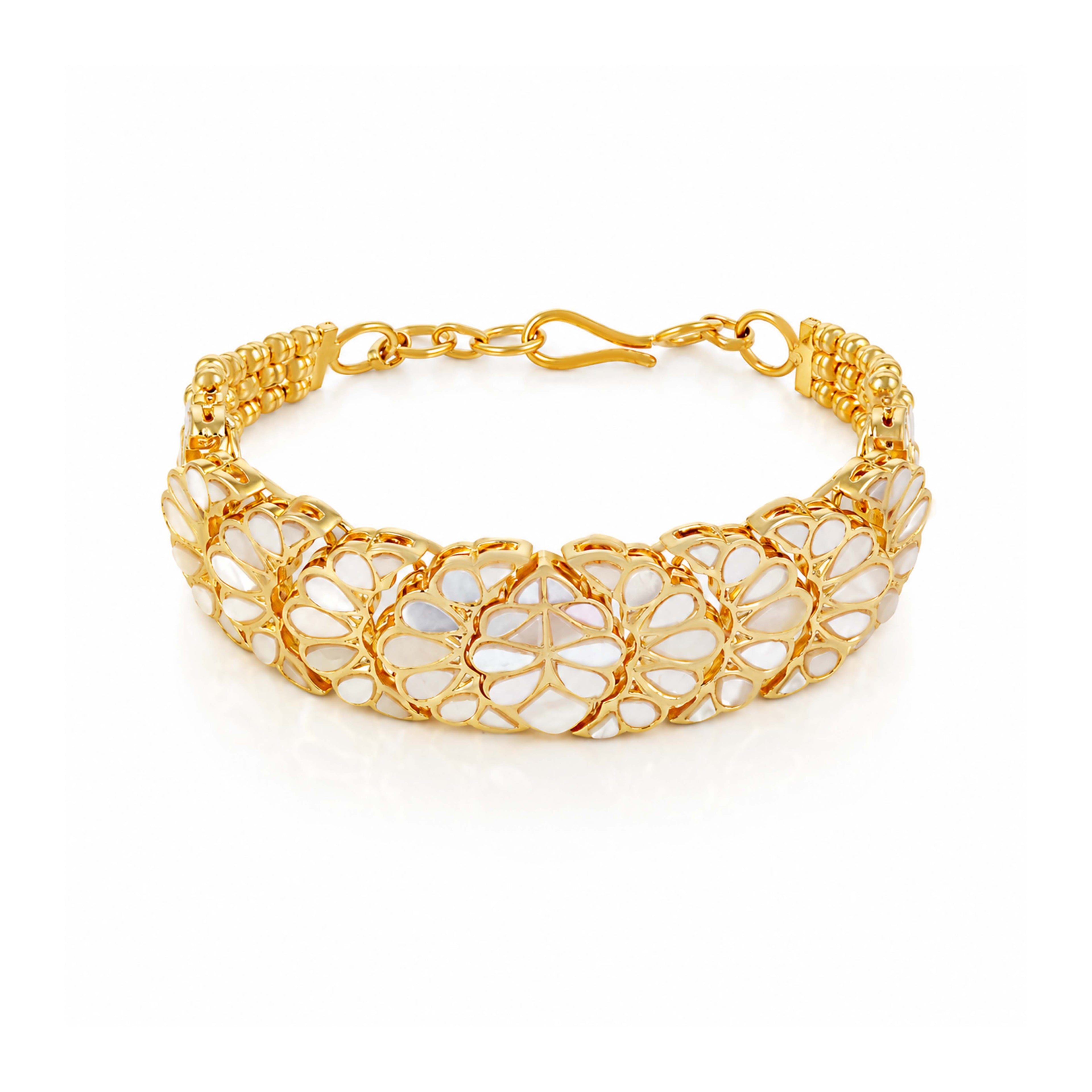 Royal Meenakari Floral White Enamel Gold Silver Plated Bracelet