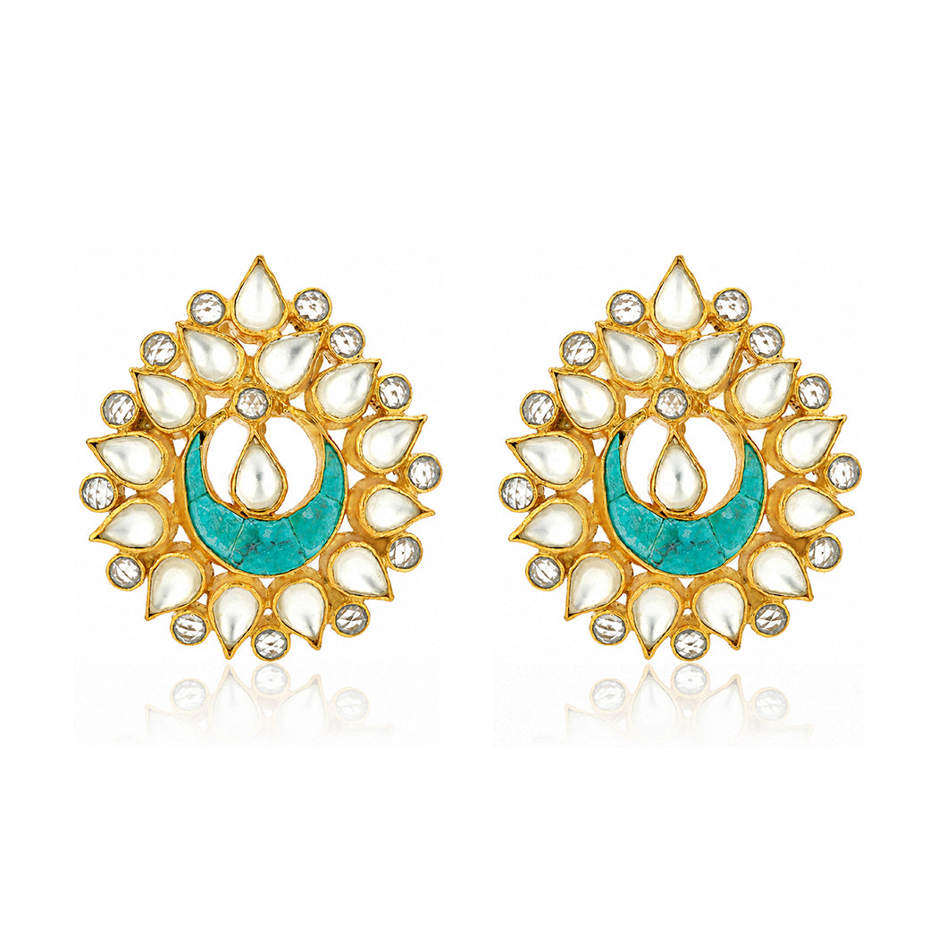 Royal Pearl Gold Blue Crescent 925 Sterling Silver Earring