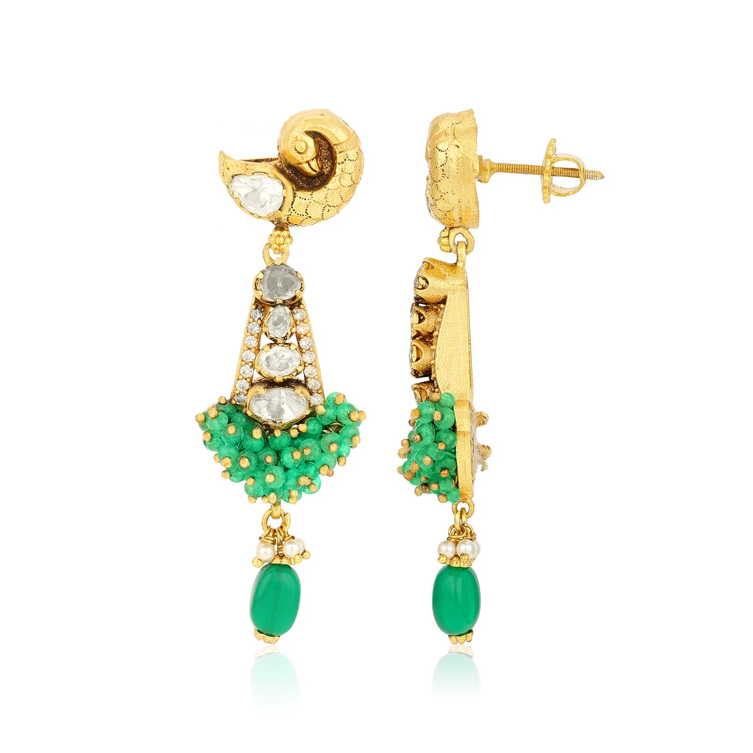 Royal Polki Green Cascade 925 Sterling Silver Green Drop Earring for Women