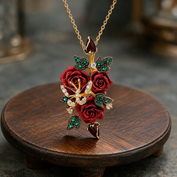 Royal Rose Bouquet 925 Sterling Silver Elegant Pendant