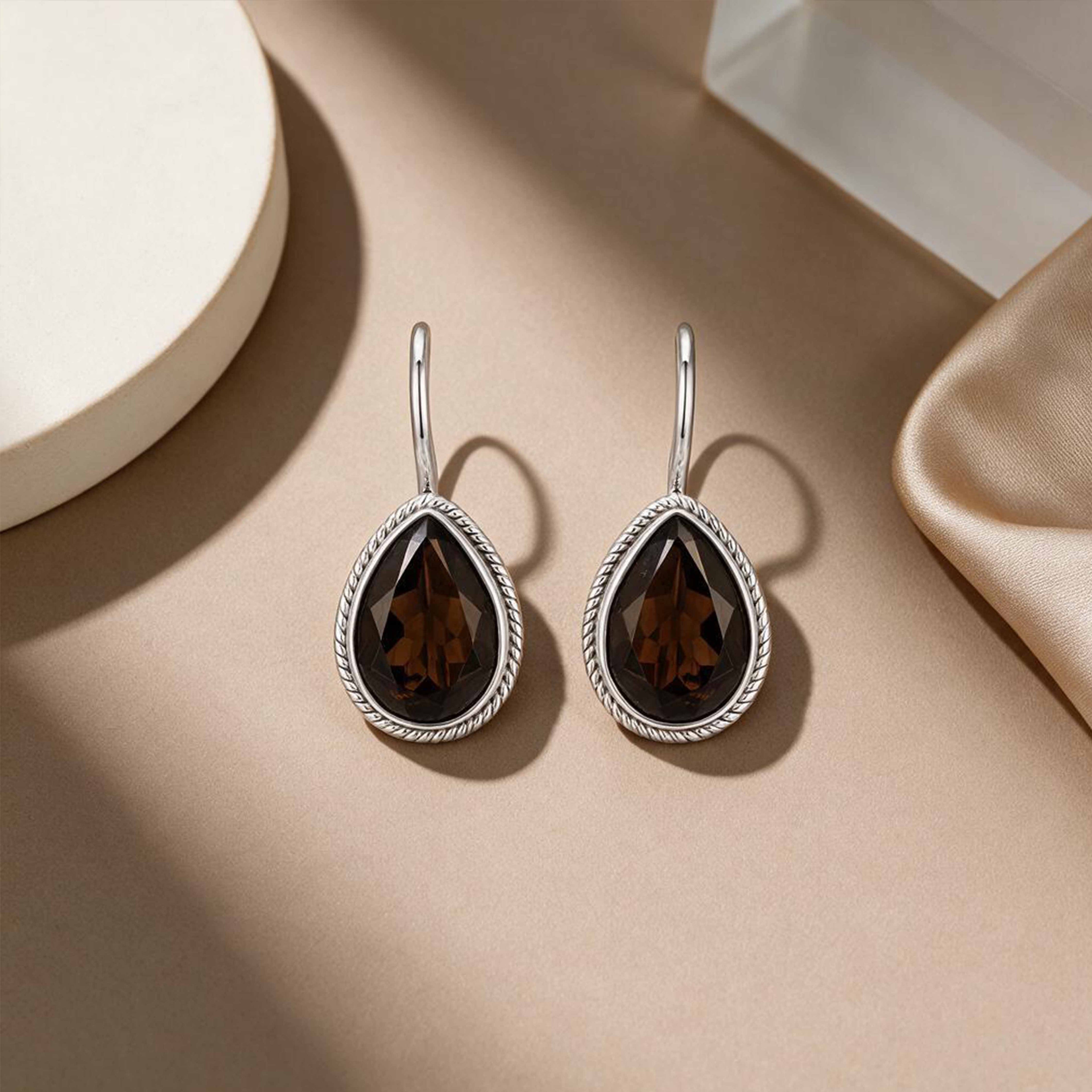 Royal Smoky Teardrop Silver Statement Earrings