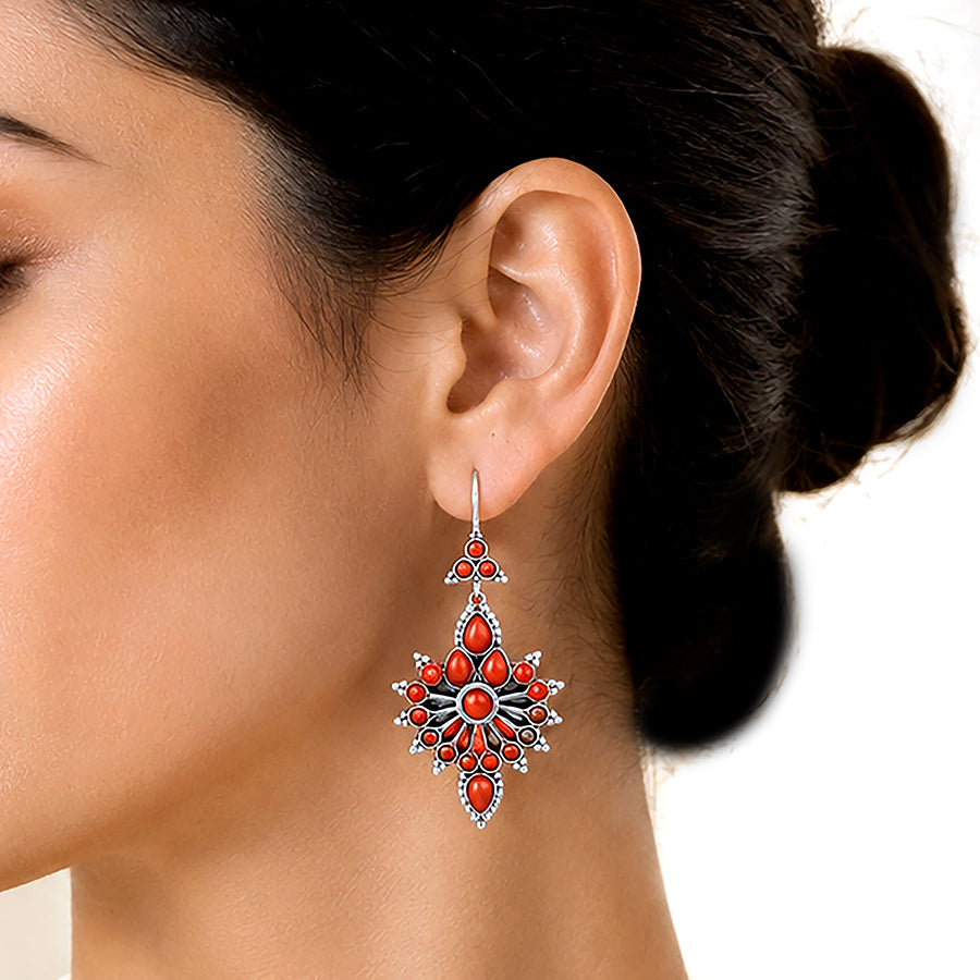 Ruby Blossom 925 Sterling Silver Floral Cascade Earrings