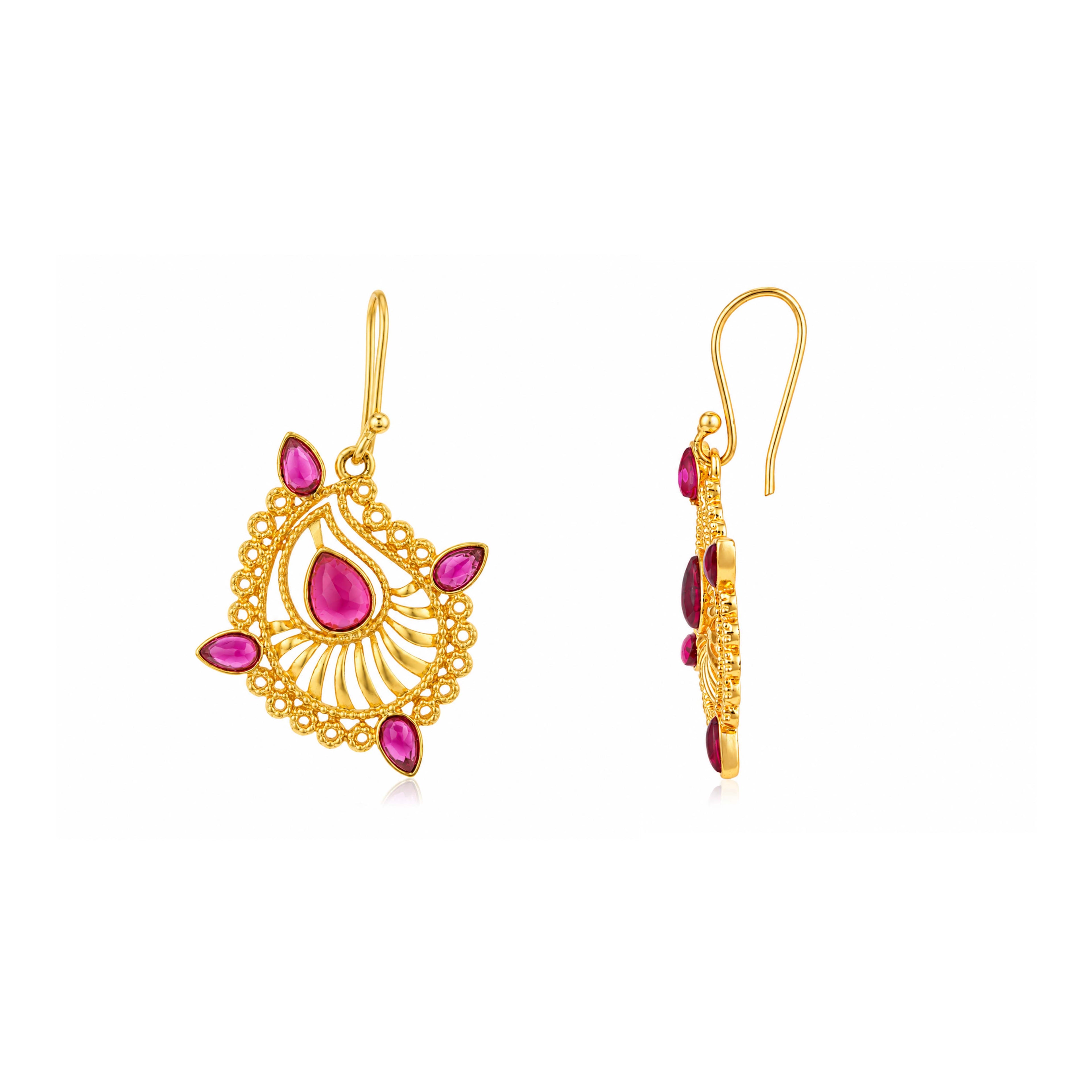 Ruby Paisley 925 Sterling Silver Filigree Drop Earrings