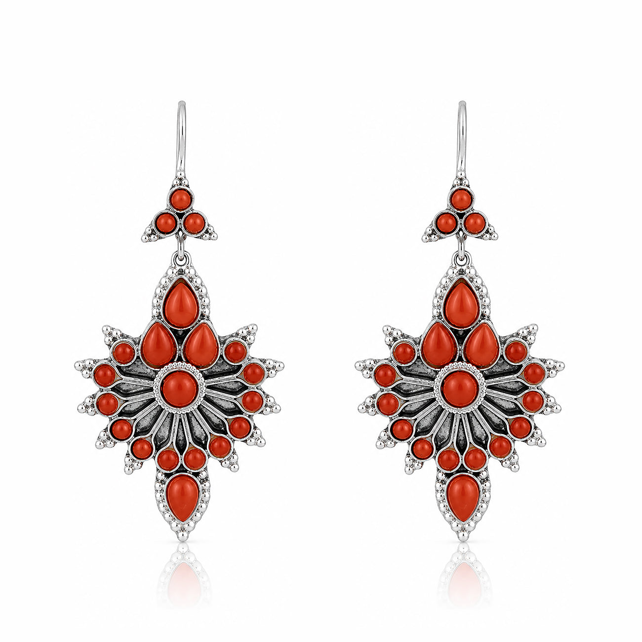 Ruby Blossom 925 Sterling Silver Floral Cascade Earrings