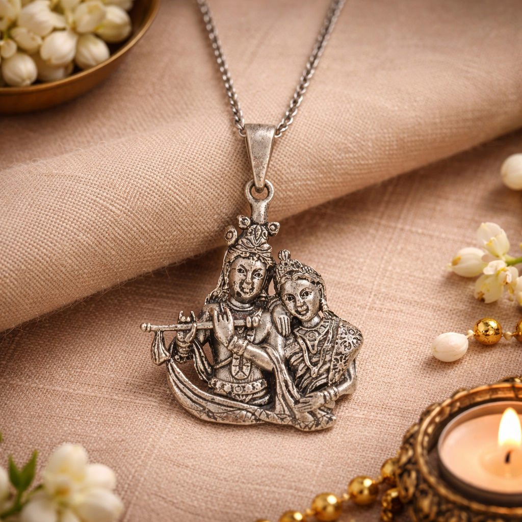 Sacred Radha Krishna 925 Sterling Silver Pendant
