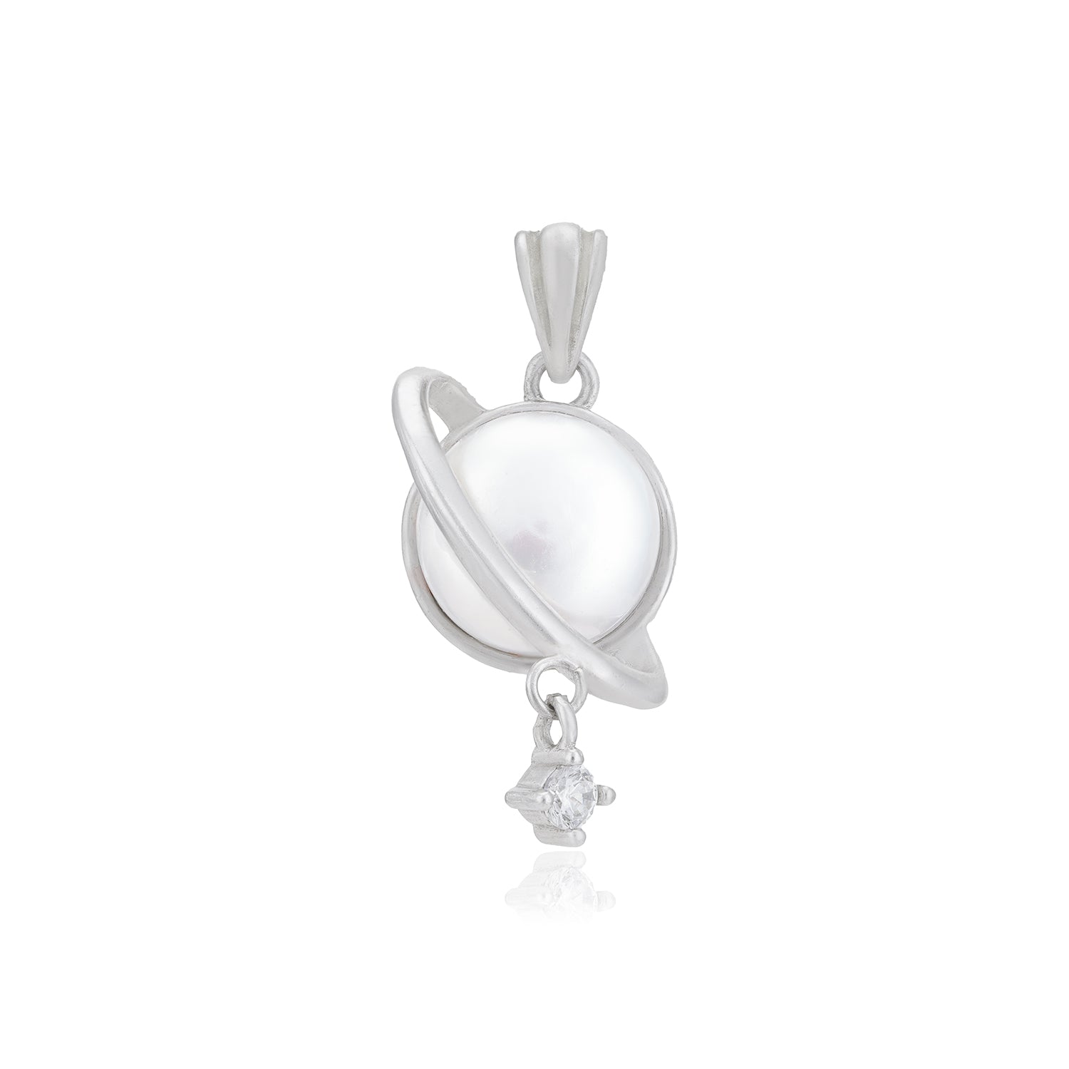 Saturn Pearl Rhodium Plated Stone Drop Pendant