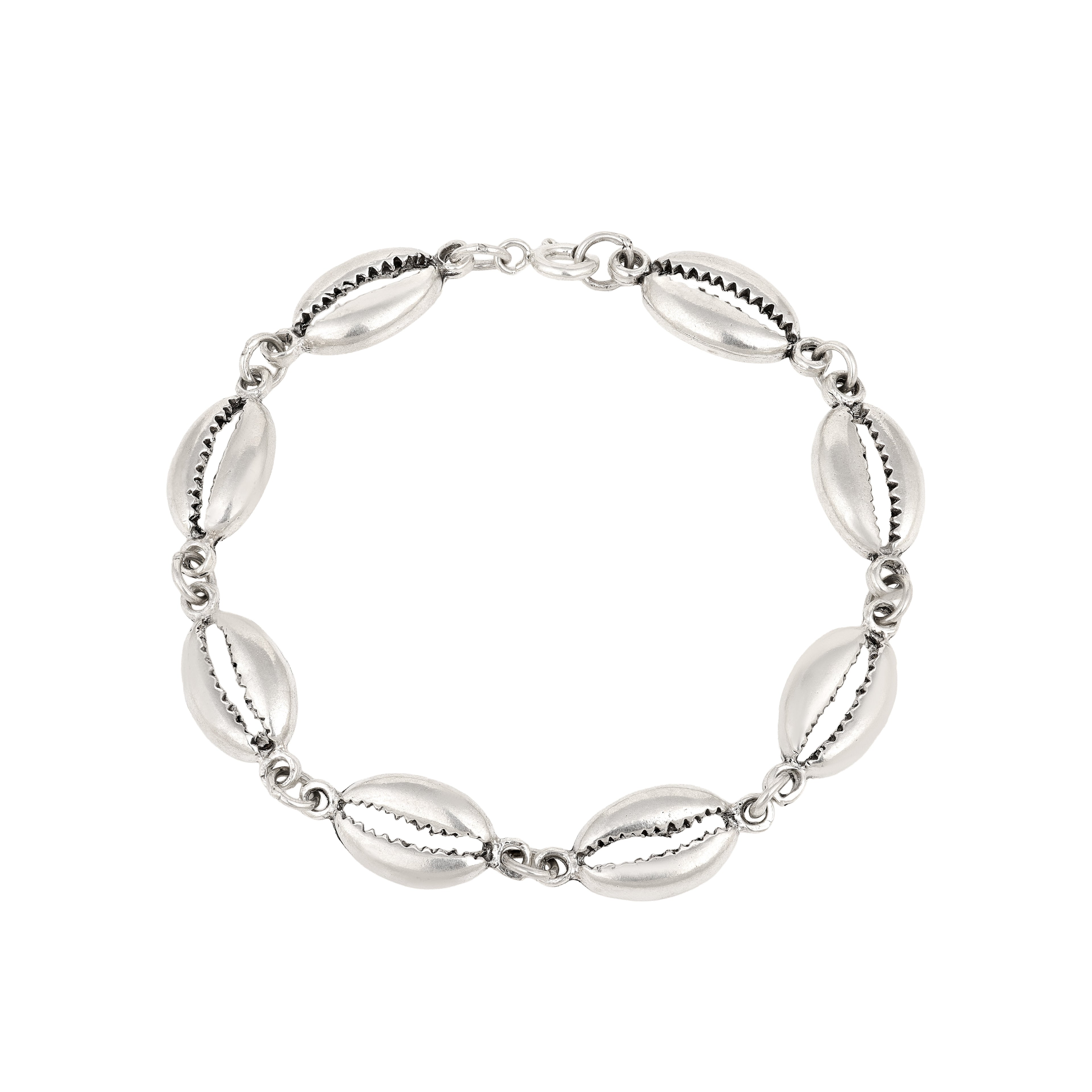 Seaside Cowrie Shell Silver Elegant Linked Charm Bracelet