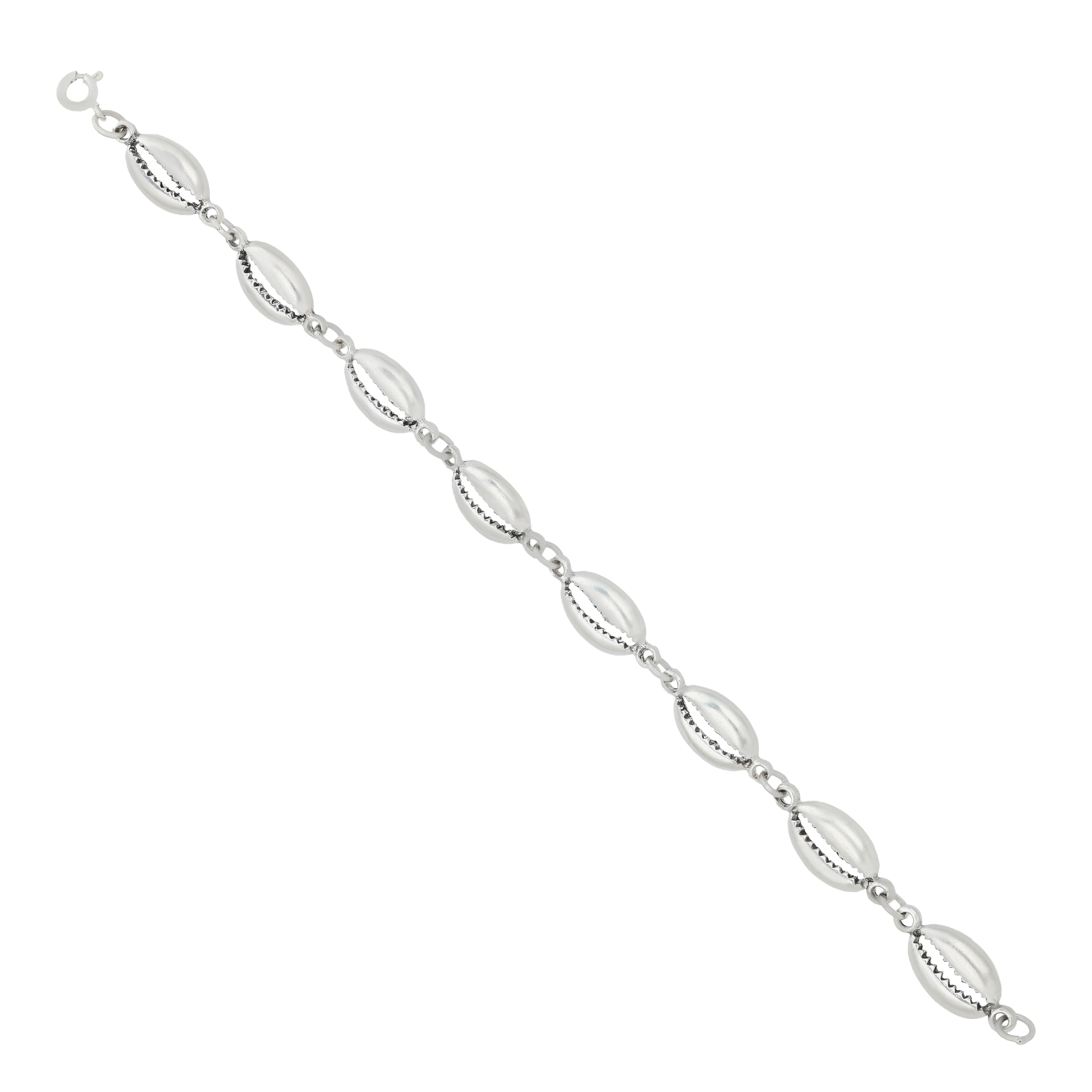 Seaside Cowrie Shell Silver Elegant Linked Charm Bracelet