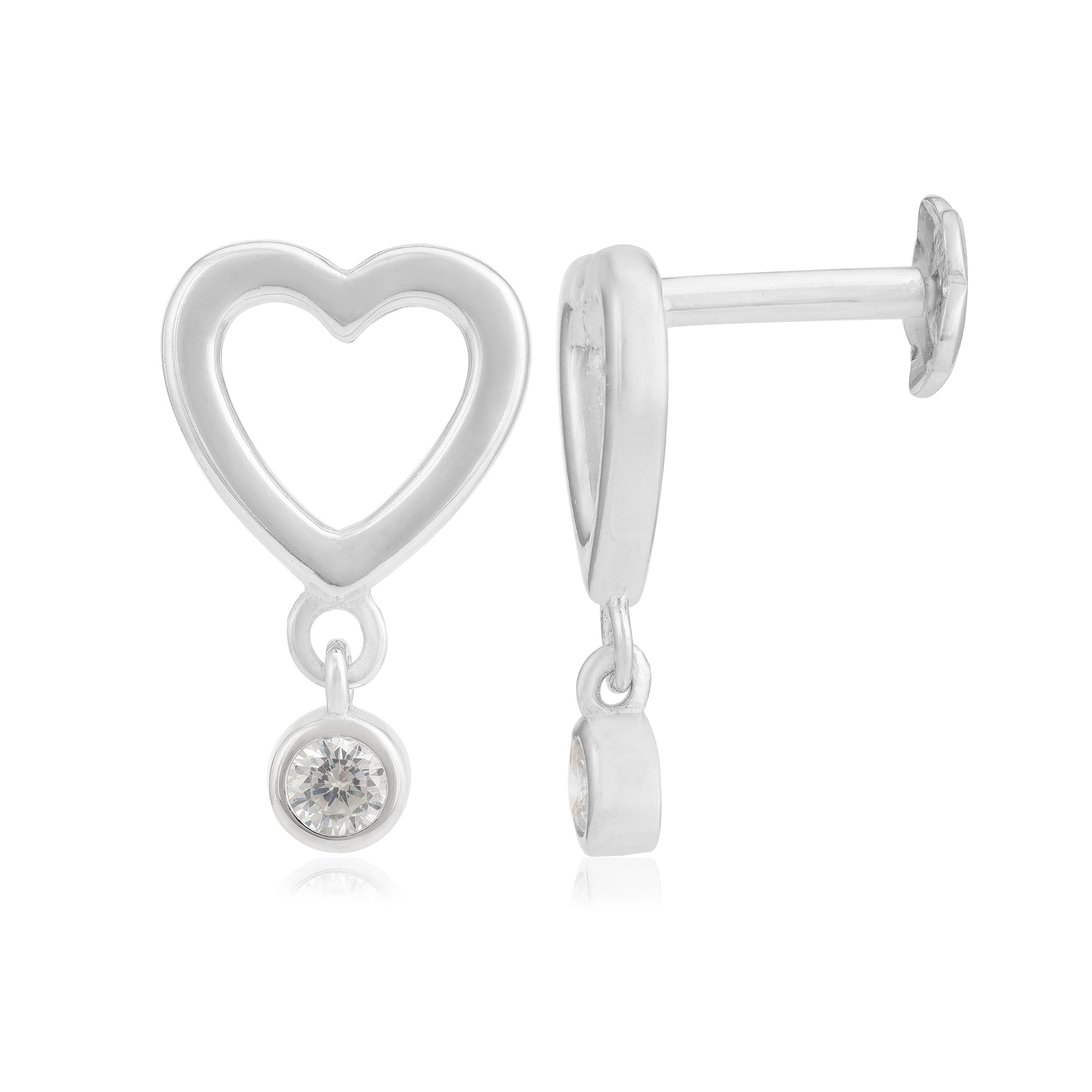 Serene Heart 925 Rhodium Solitaire Stone Drop Studs