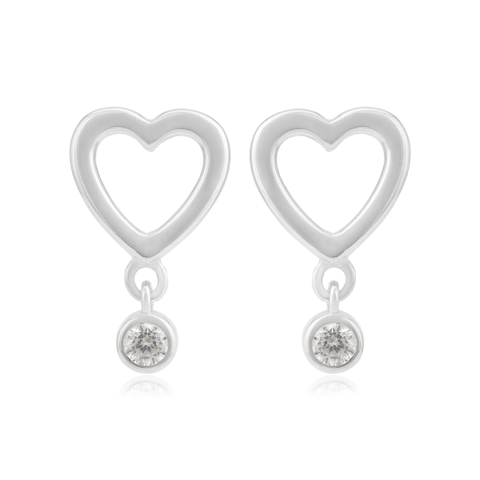 Serene Heart Rhodium Plated Solitaire Stone Drop Studs